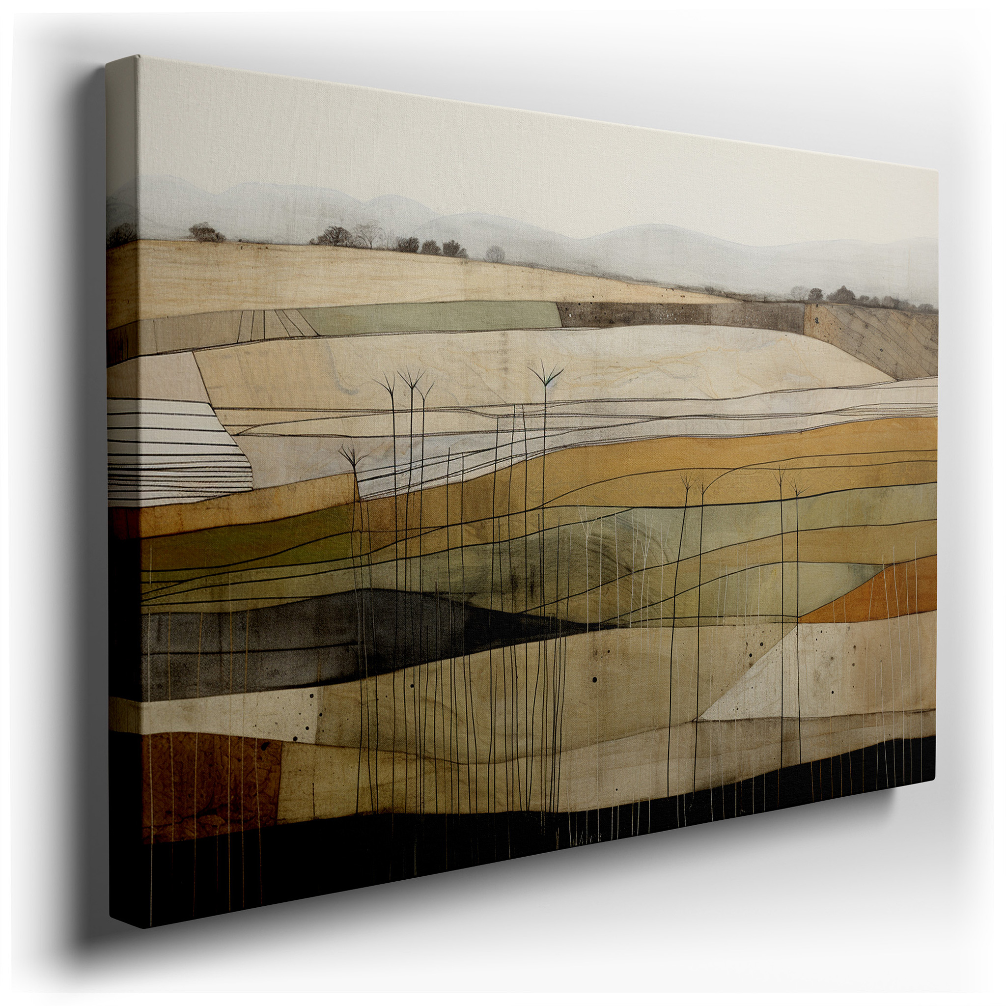 Minimalist Landscape with Tranquil Fields and Soft Earth Tones, Large Canvas Wall Art for Office and Bedroom Decor