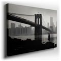 Misty Brooklyn Bridge - Black and White Canvas Wall Art