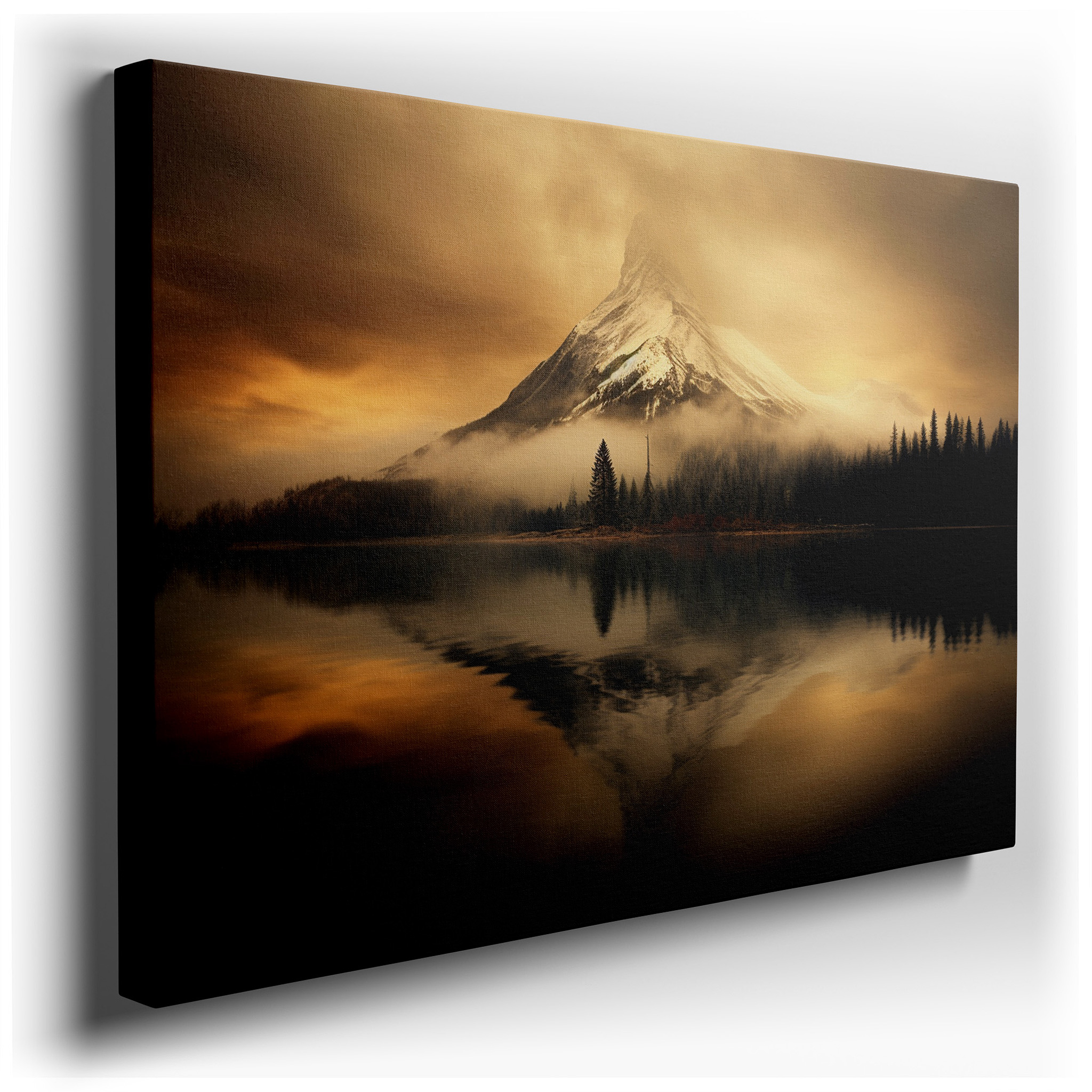 Misty Dawn Light on Majestic Mountain Peak Reflects Timeless Tranquility - Large Canvas Wall Art for Home and Office