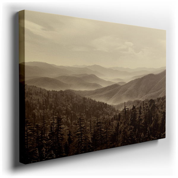 Misty Ethereal Mountains - Tranquil Black & White Canvas Wall Art