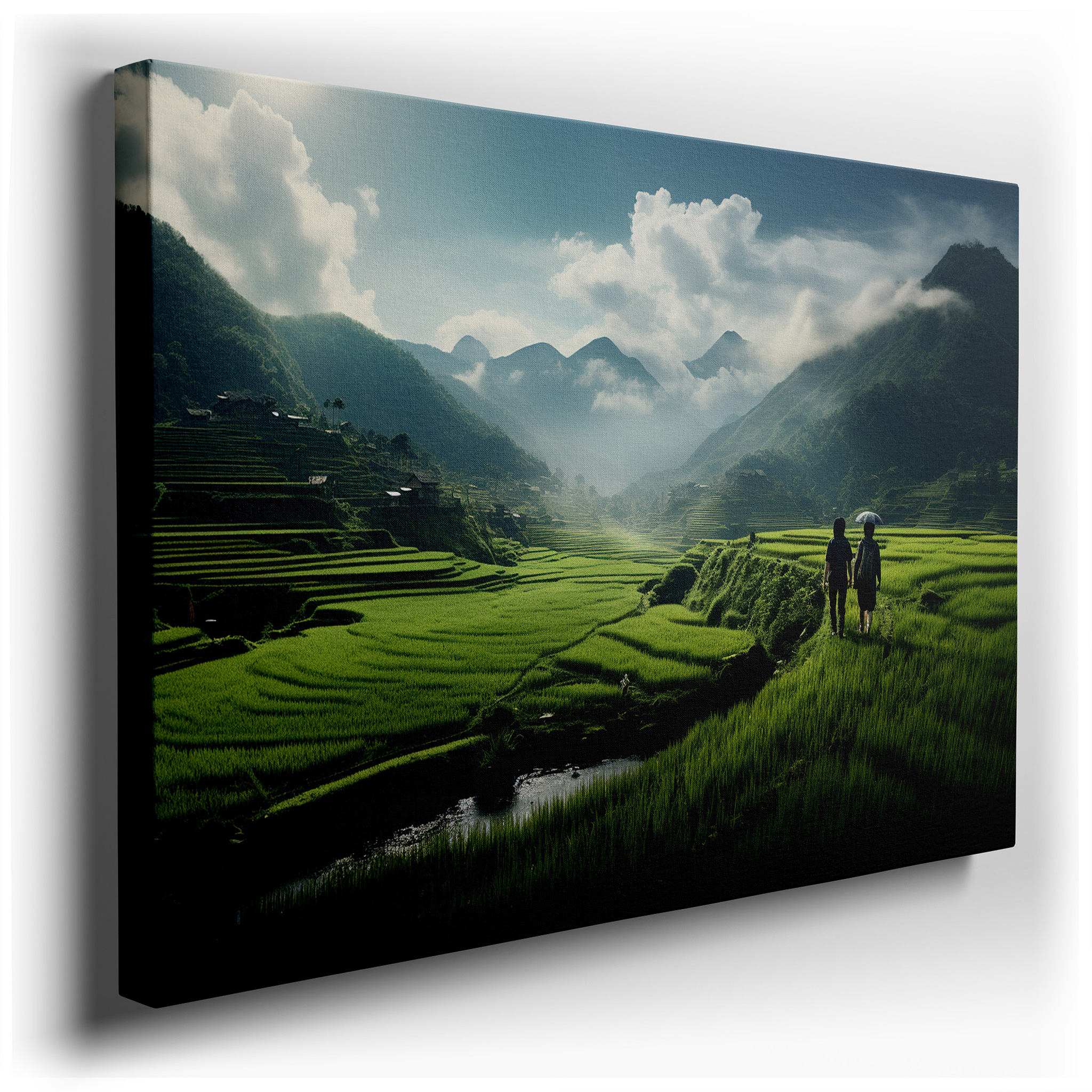 Misty Mountains and Lush Rice Terraces Serene Journey Large Wall Art, Canvas Wall Art, Wall Decor for Office and