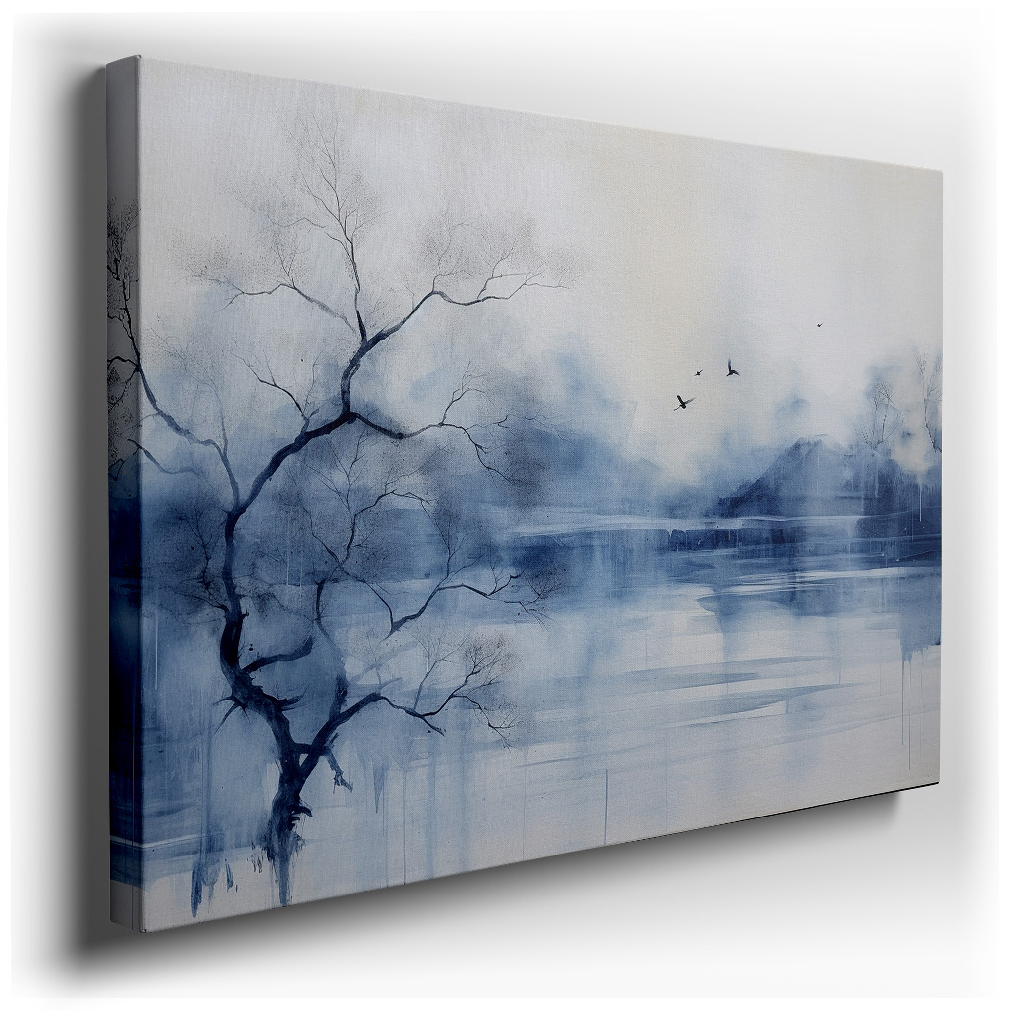 Misty Mountains and Serene Lake Tranquil Landscape Large Canvas Wall Art for Office, Bedroom, and Living Room Decor