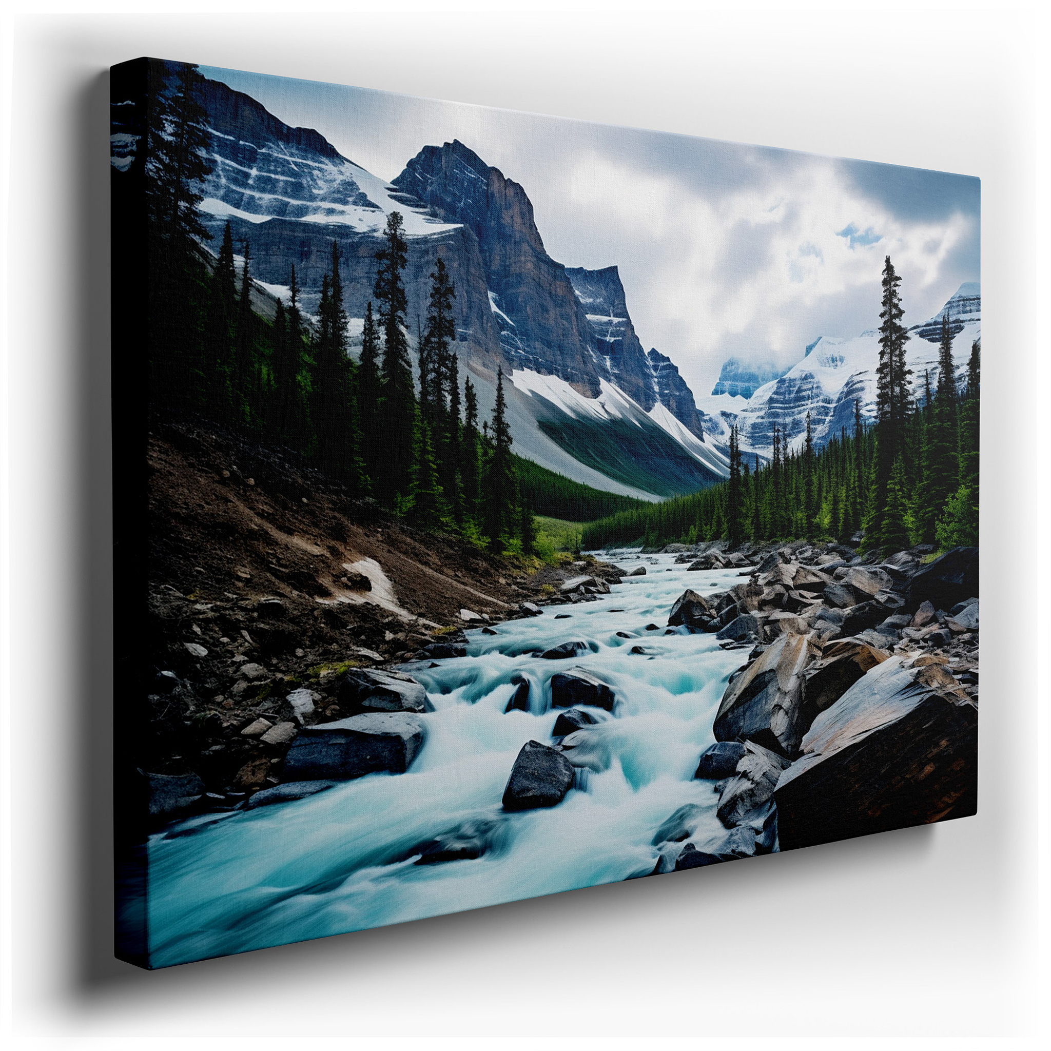 Misty Mountains and Tranquil Stream Large Canvas Wall Art for Office, Living Room, and Bedroom Decor wrapped canvas -