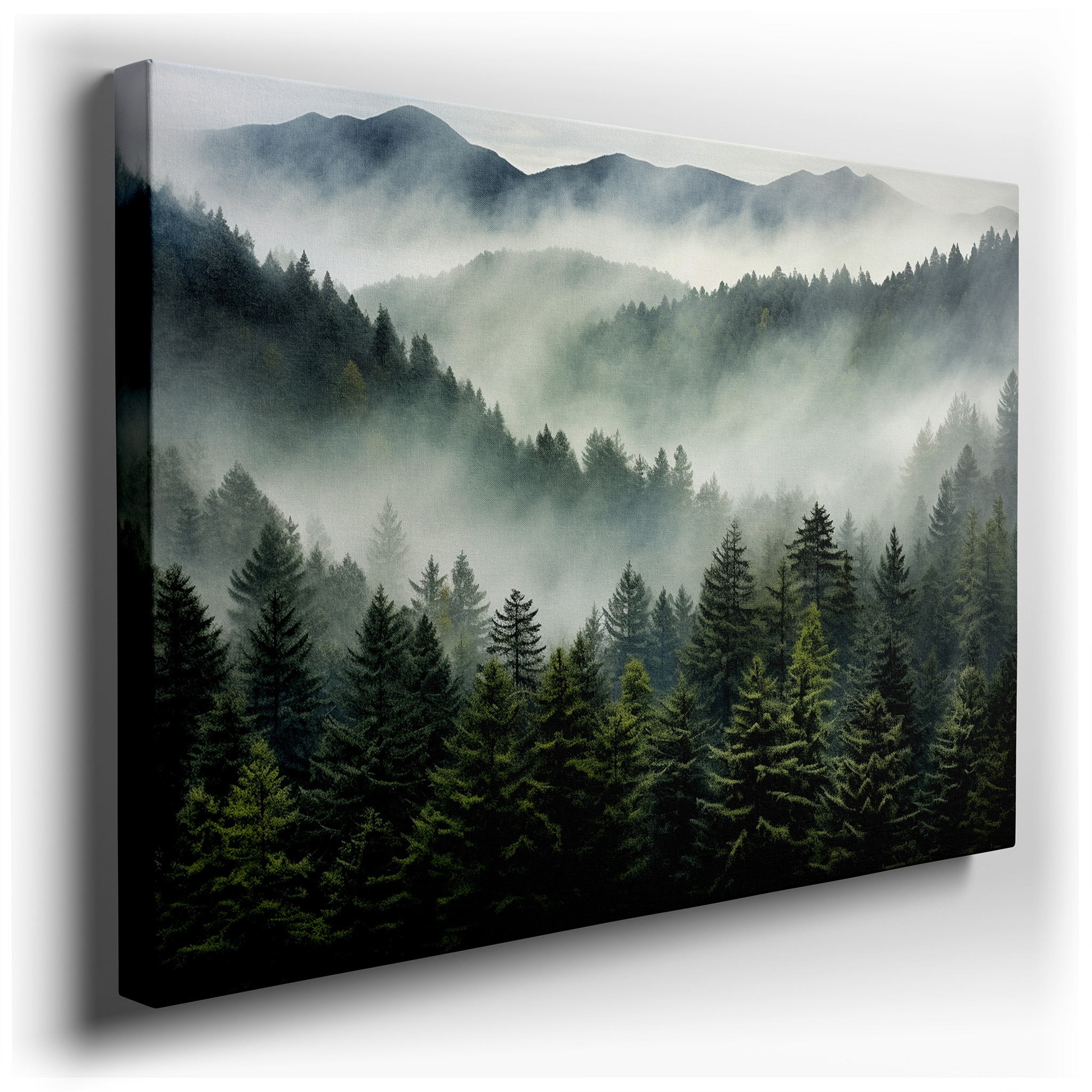 Misty Mountains Shrouded in Ethereal Fog - Tranquil, Mysterious Landscape Large Wall Art, Canvas Wall Art, Wall Decor