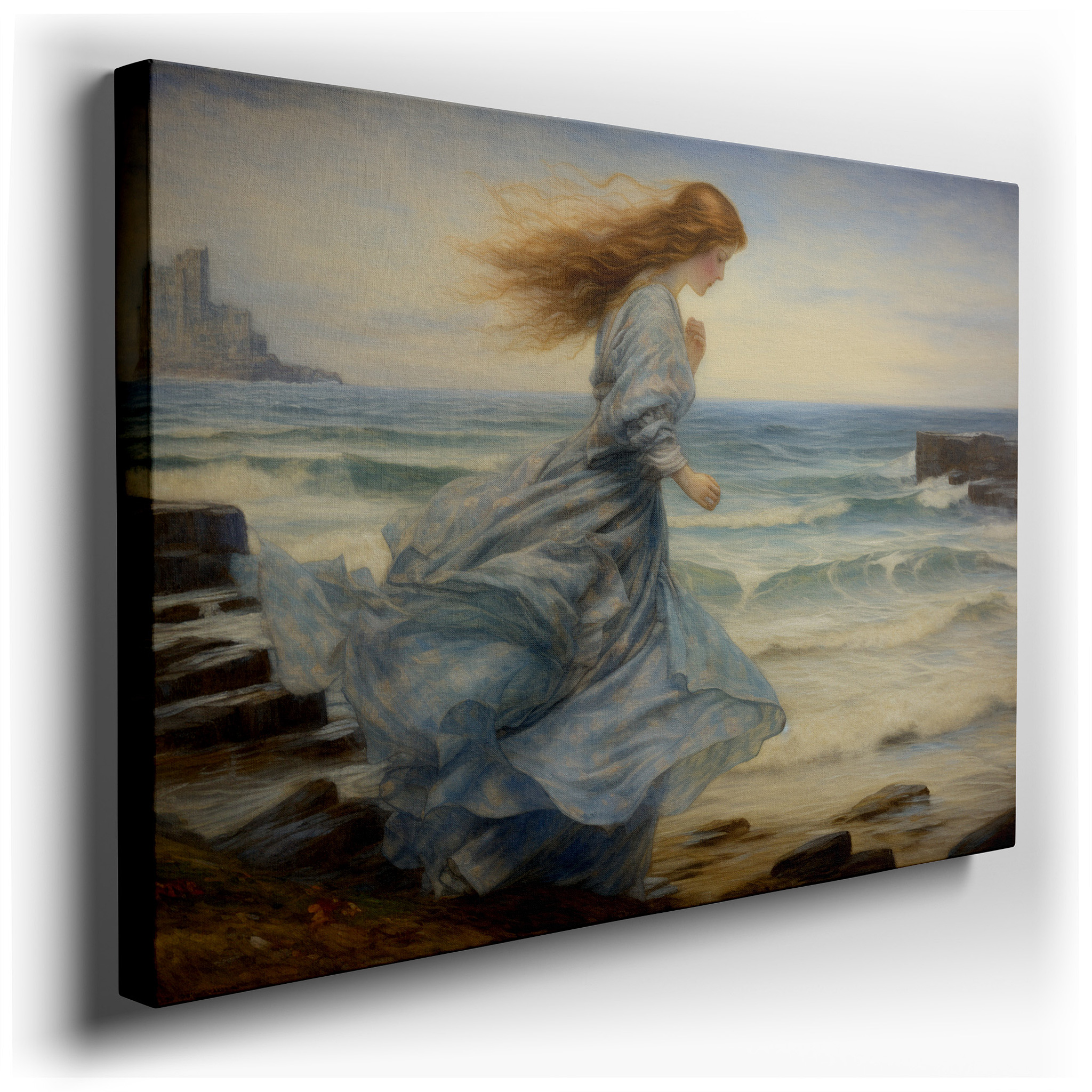Misty Seascape Sprint: Waves and Romance Symphony Large Wall Art, Canvas Decor for Office wrapped canvas - main product
