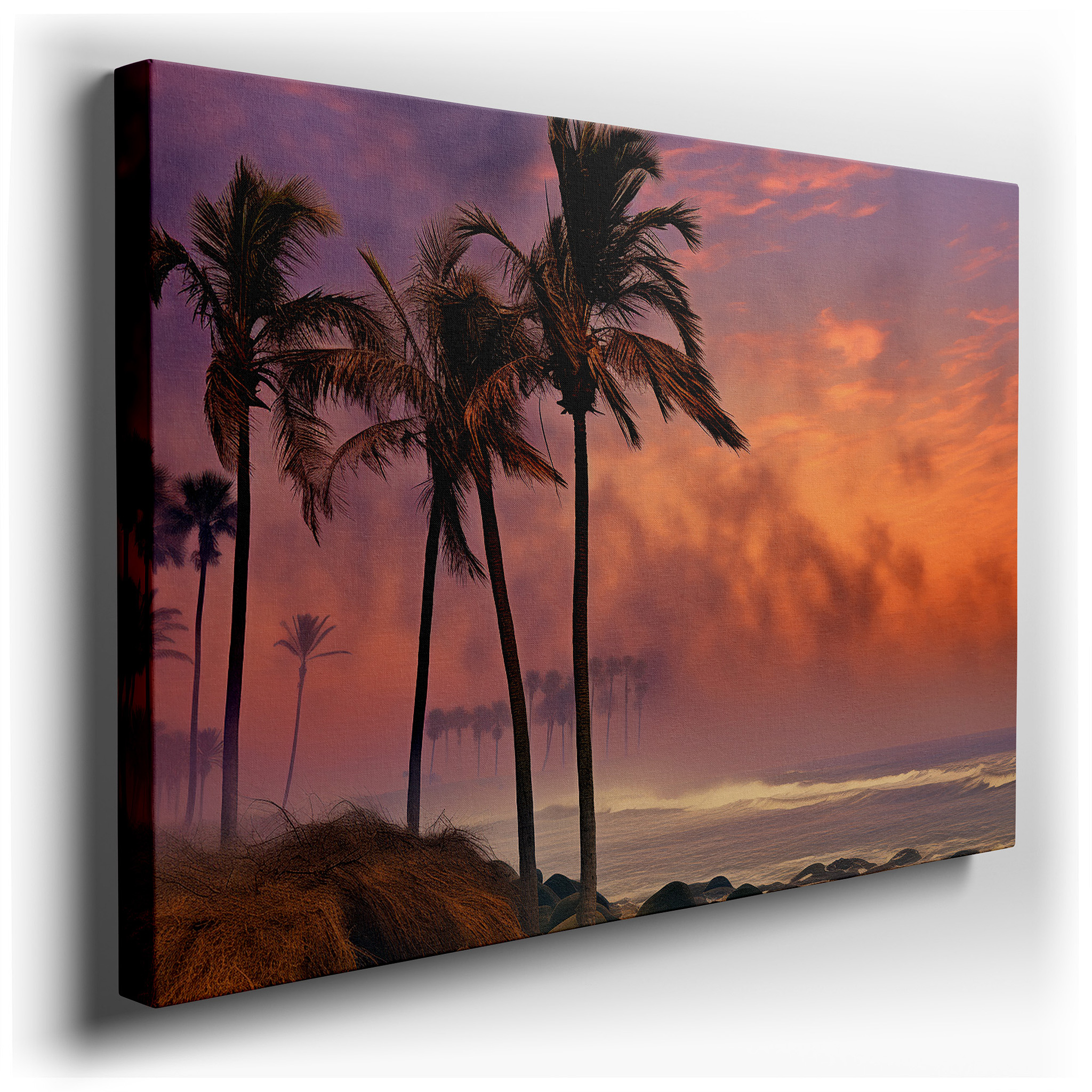 Misty Serene Beachfront Dawn, Tranquil Seascape Awakening, Large Canvas Wall Art for Office Decor wrapped canvas - main