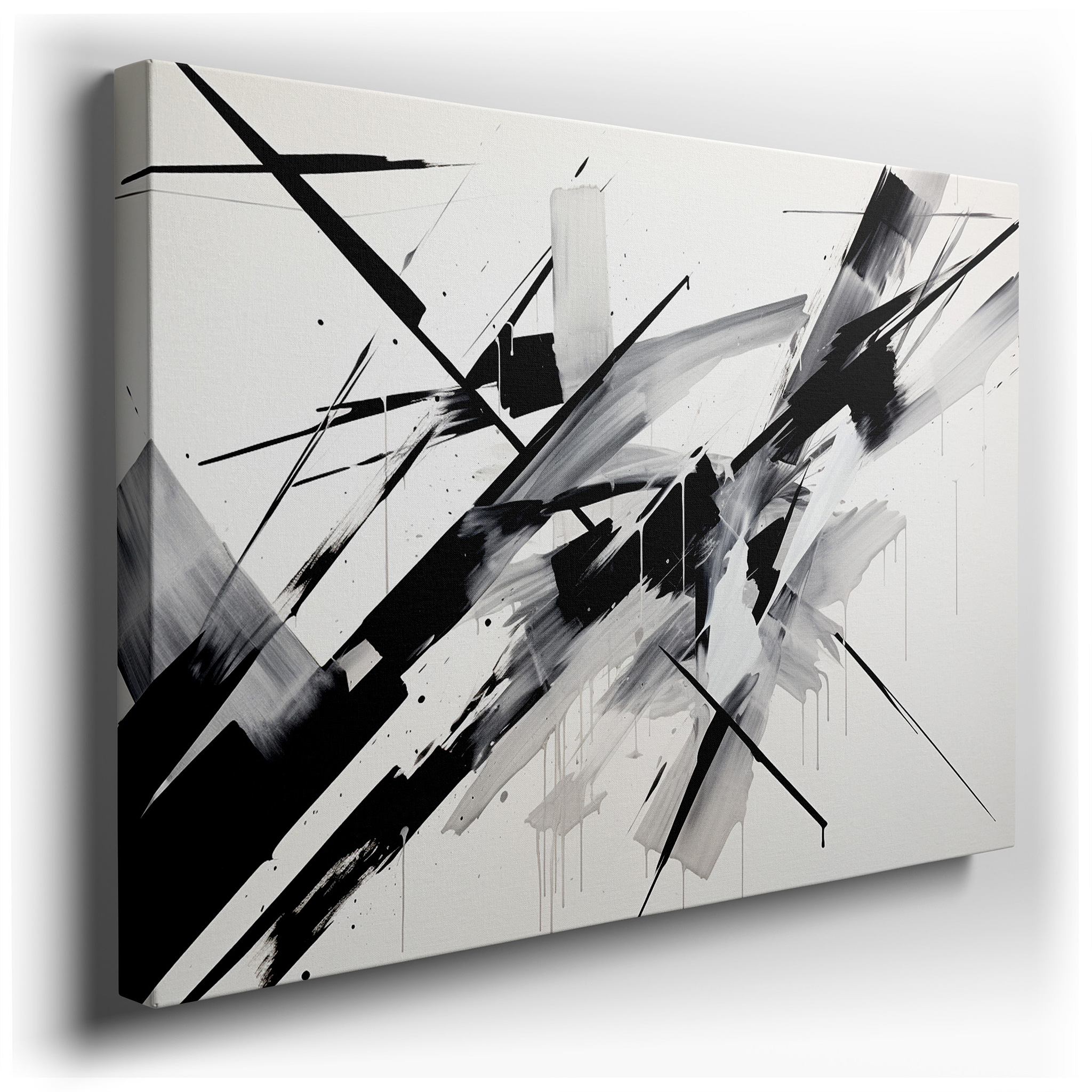Modern Black and White Abstract Canvas Art: A Play of Light and Shadow for Contemporary Spaces, Large Wall Decor