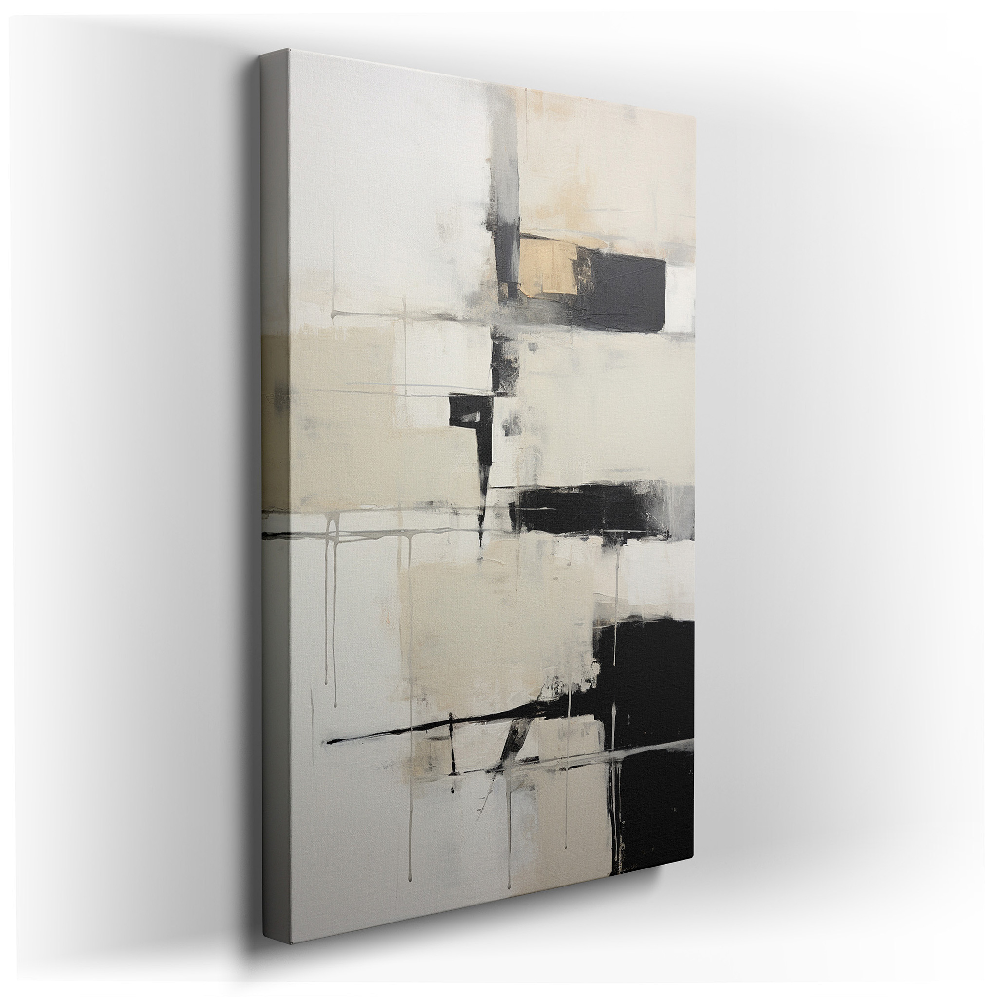 Modern Black and White Sophistication Featuring Striking Geometric Designs and Opulent Gold Details, Large Wall Art,