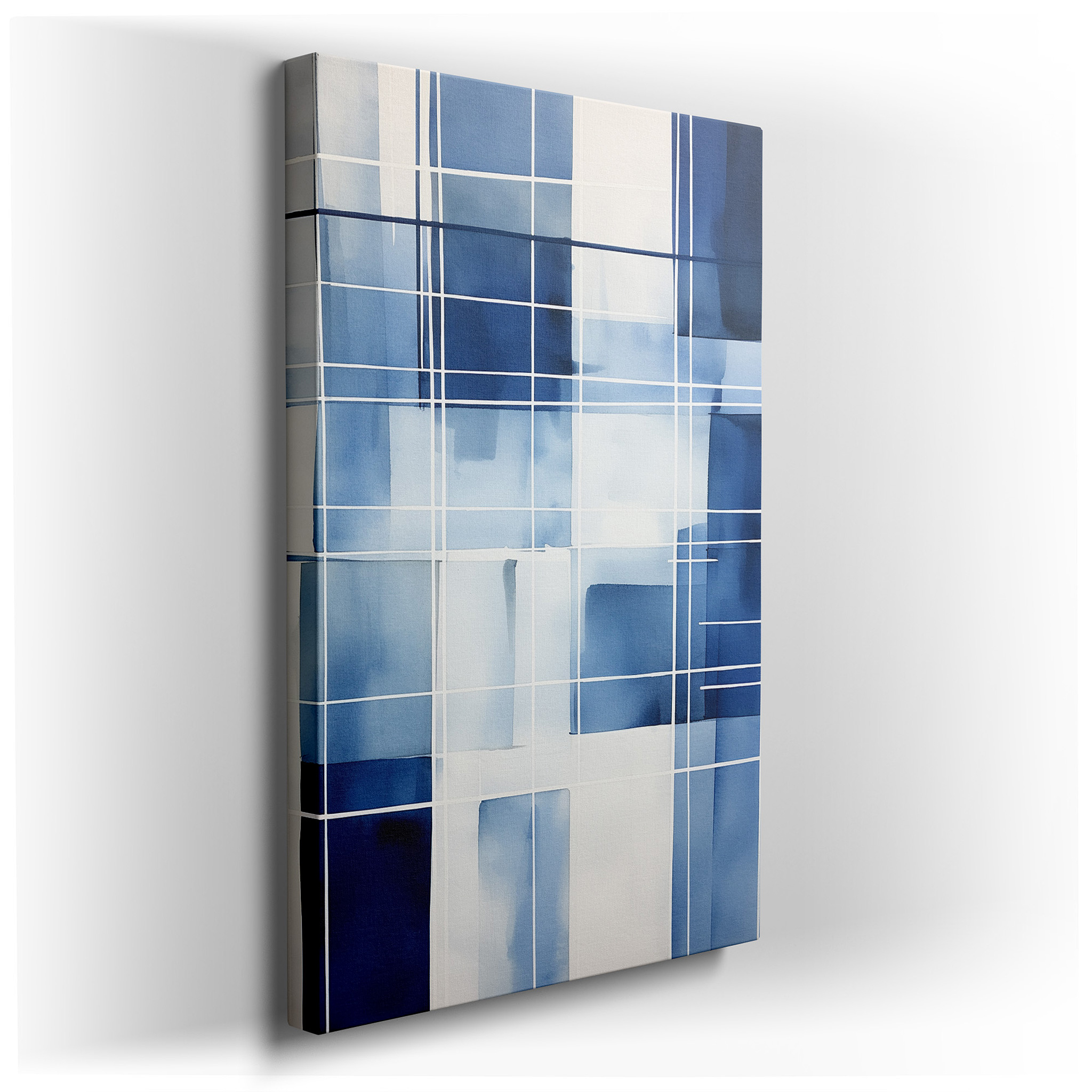 Modern Geometric Blues in a Calm Grid, Ideal for Contemporary Spaces, Large Wall Art, Canvas Wall Art, Wall Decor,