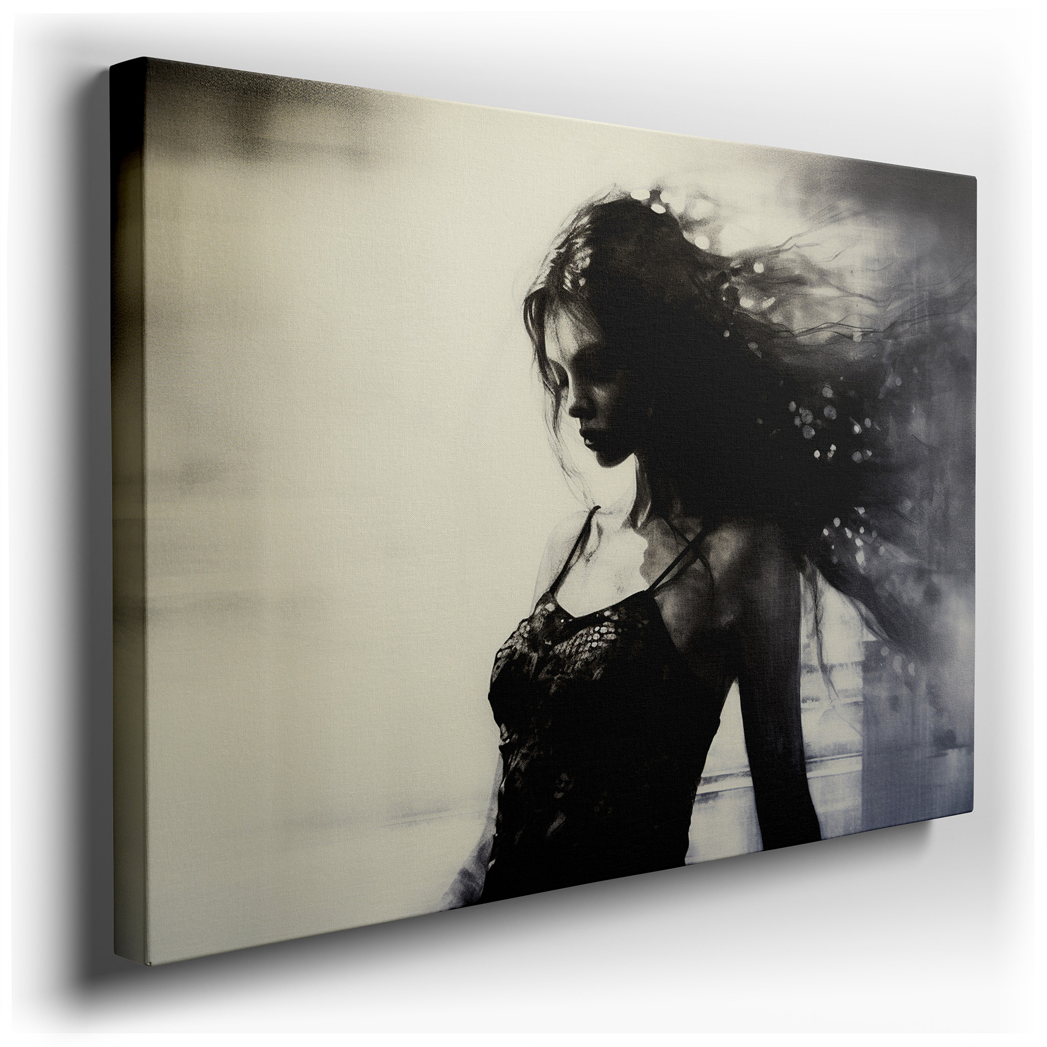 Monochromatic Essence of Femininity: Timeless Light and Shadow Interplay, Large Canvas Wall Art for Office Decor