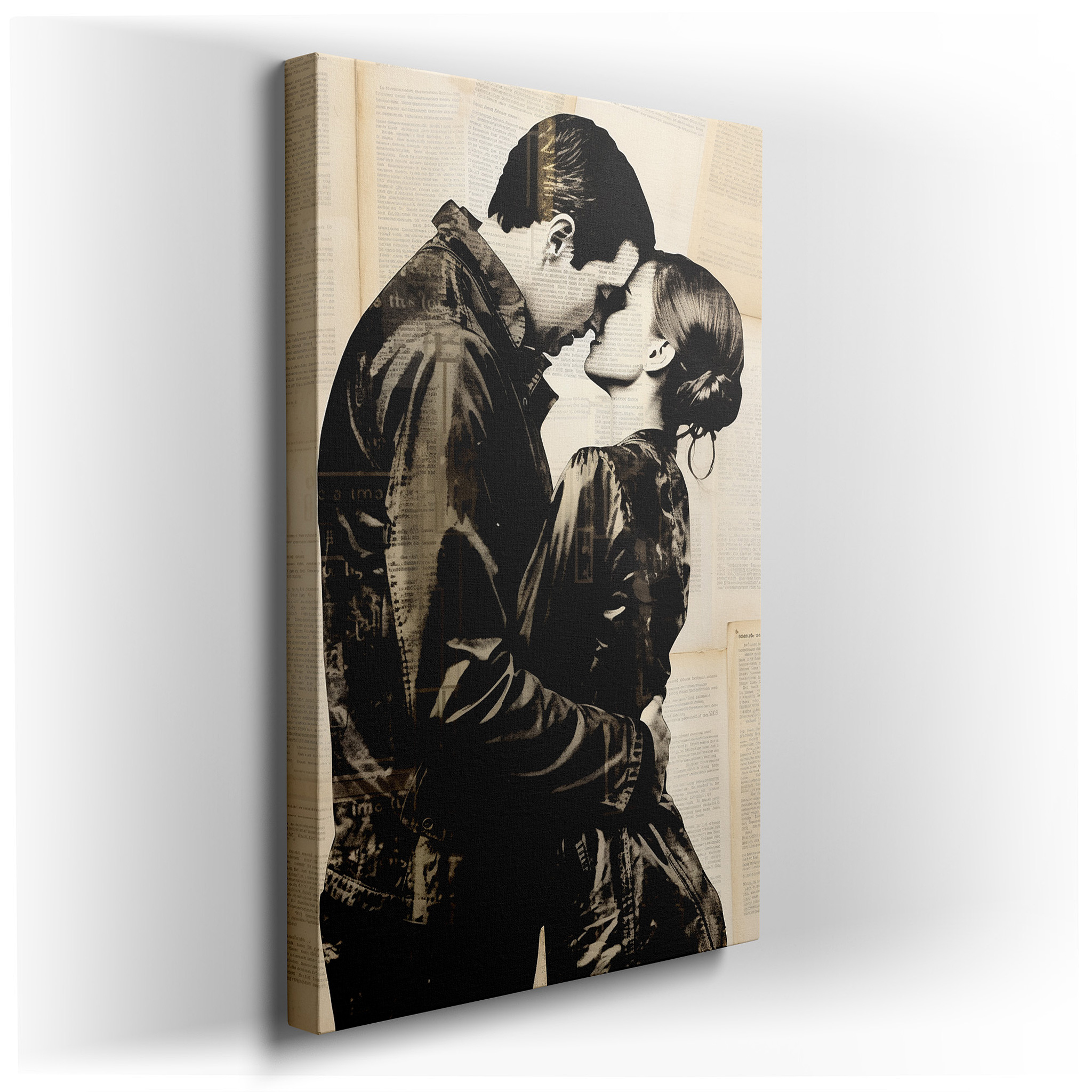 Monochrome Abstract Embrace: Exploring Love and Intimacy, Large Canvas Wall Art for Office and Bedroom Decor wrapped