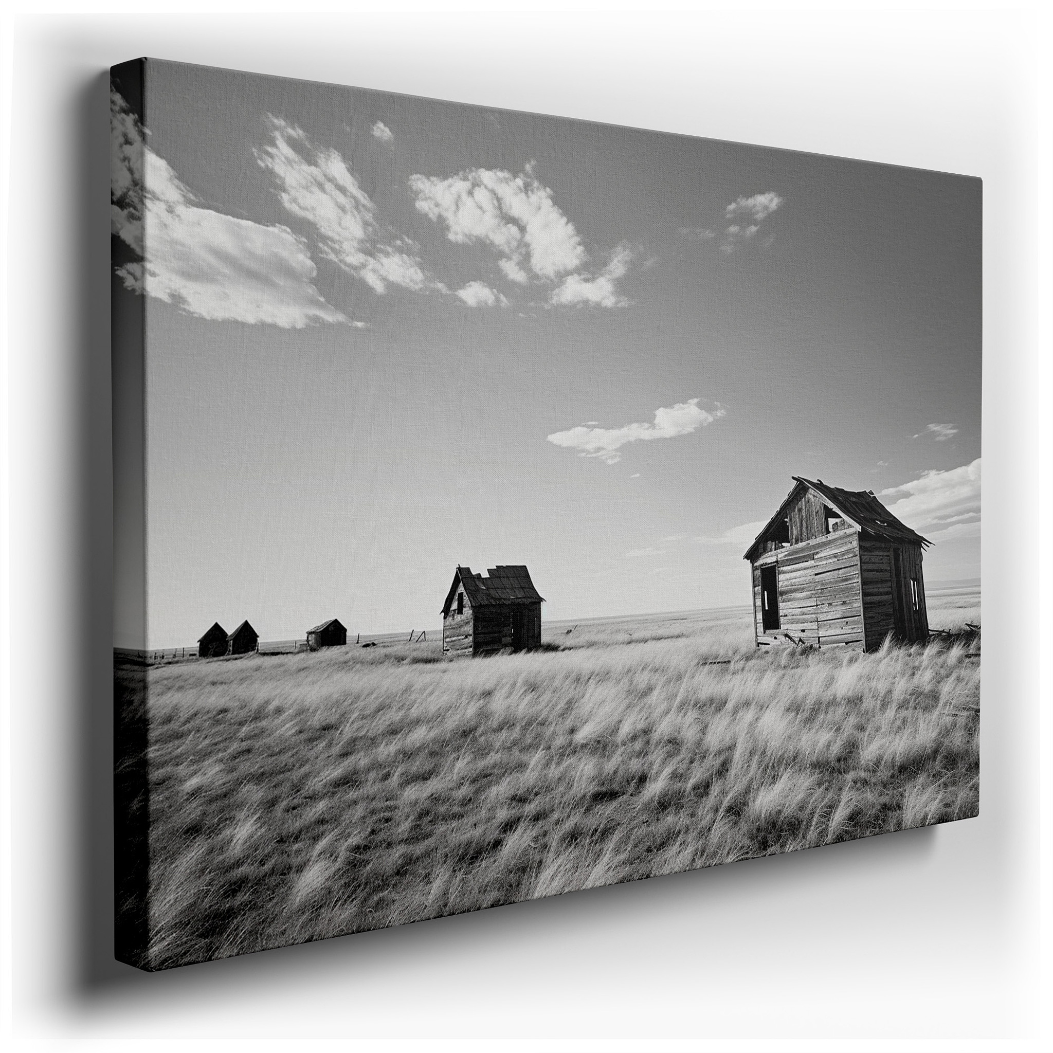 Monochrome Elegance: Forgotten Decay and Time's Reclamation - Large Landscape Wall Art, Canvas Decor for Office wrapped