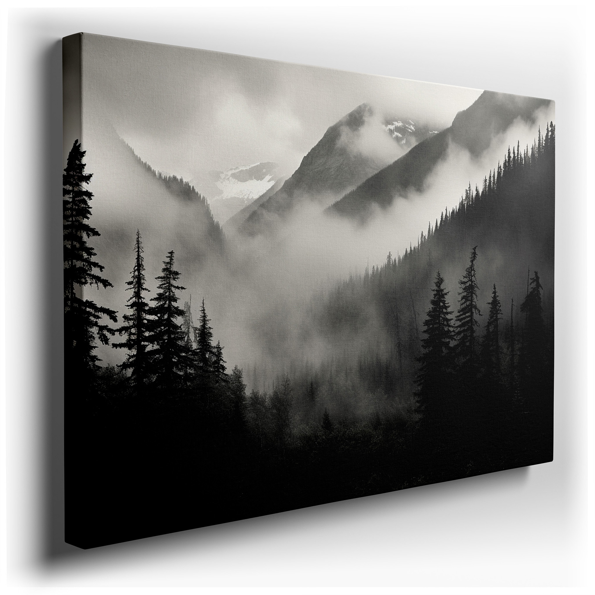 Monochrome Enigmatic Peaks and Misty Forests Large Wall Art, Canvas Wall Art, Decor for Office, Bedroom, and Living
