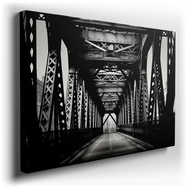 Monochrome Industrial Bridge - Minimalist Canvas Wall Art