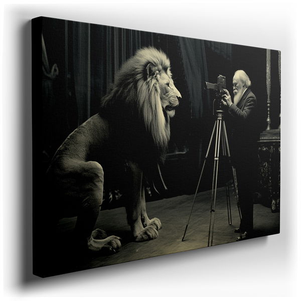 Monochrome Lion Encounter Canvas Art for Home & Office