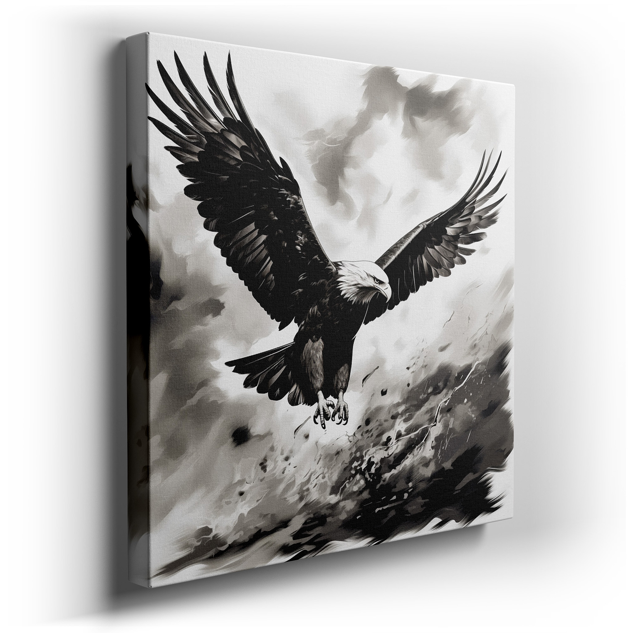 Monochrome Majestic Eagle Soaring in Turbulent Skies Large Canvas Wall Art for Office and Bedroom Decor wrapped canvas