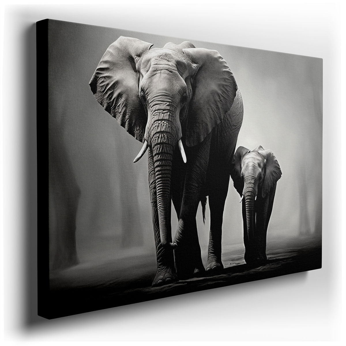 Monochrome Majestic Elephants - Black & White Canvas Wall Art