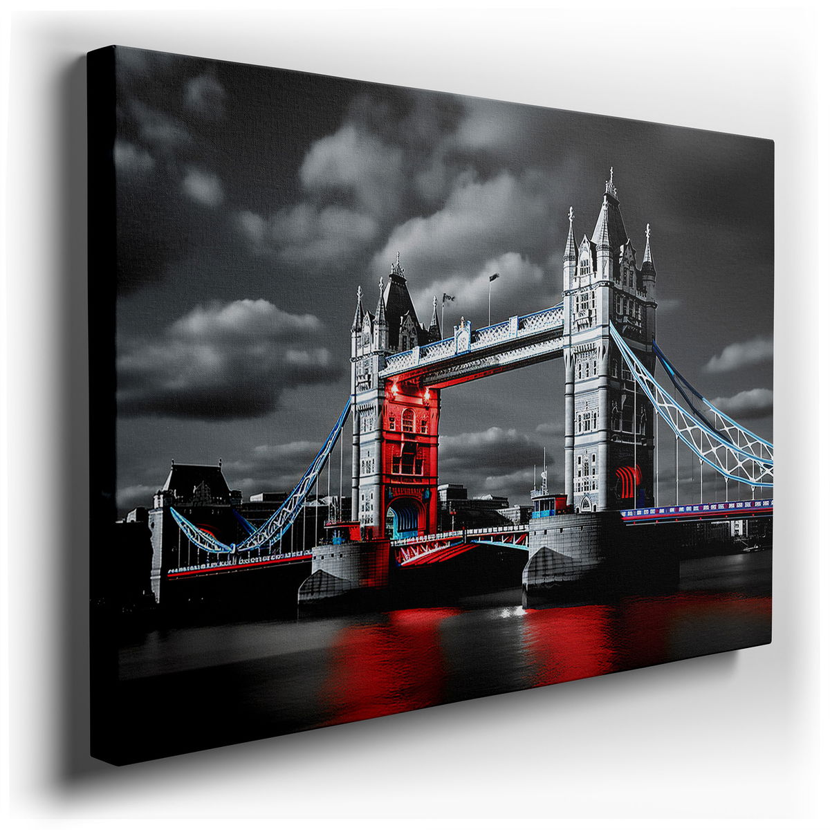 Monochrome Tower Bridge with Red Accents - Canvas Wall Art
