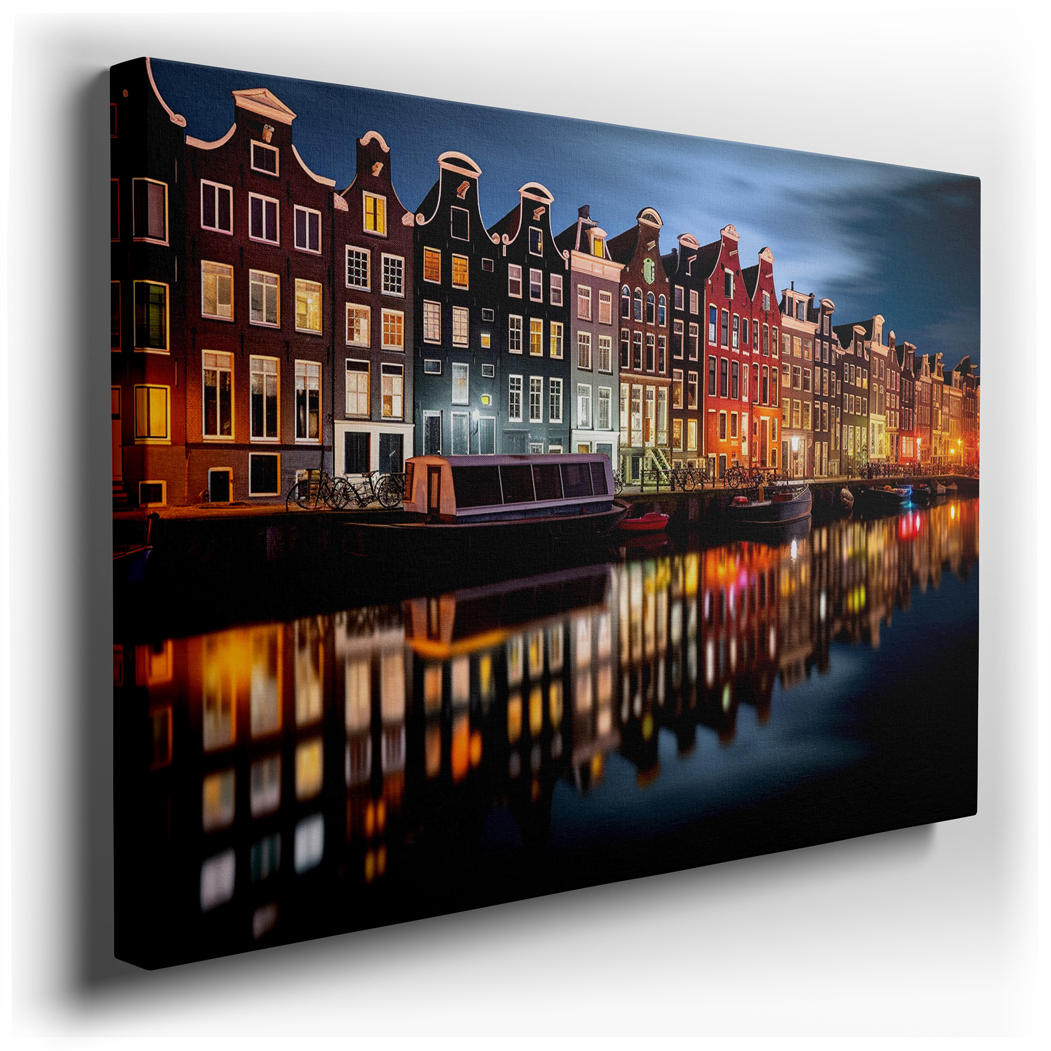 Moonlit Amsterdam: Enchanting Canals and Serene Architecture Large Wall Art, Canvas Wall Art, Wall Decor for Office
