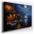 Moonlit Coastal Dining Under a Bright Moon - Serene Canvas Wall Art