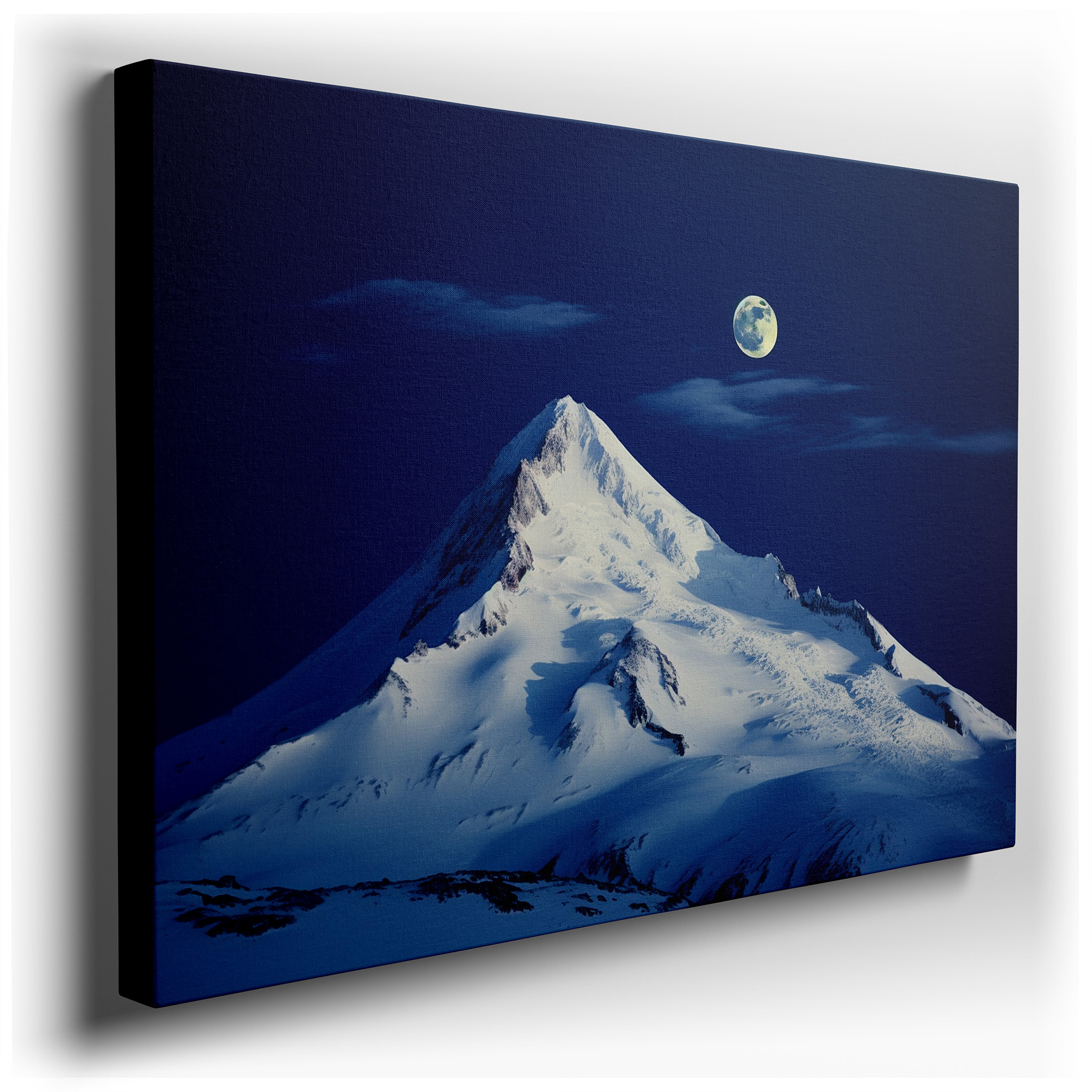 Moonlit Majestic Mountain Peak with Starry Sky, Serene Wilderness Large Canvas Wall Art for Office Decor wrapped canvas