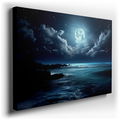 Moonlit Ocean Majesty - Tranquil Waves Canvas Wall Art