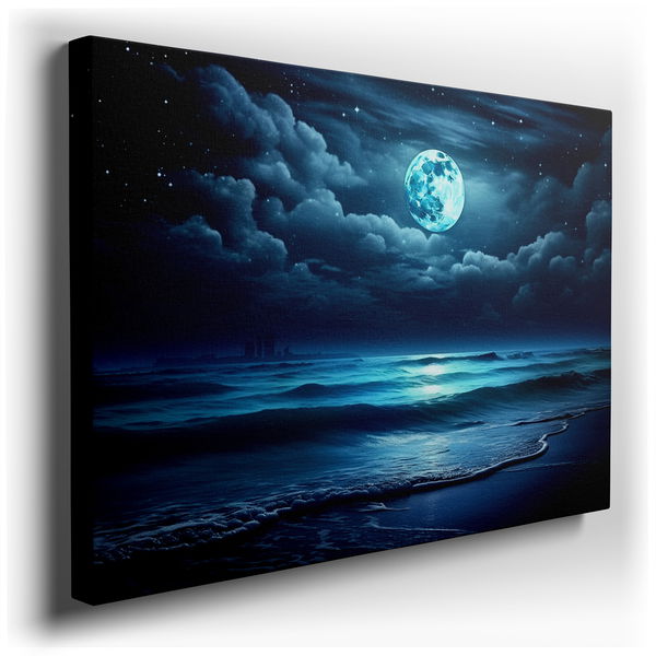 Moonlit Seascape - Serene Glow Canvas Wall Art