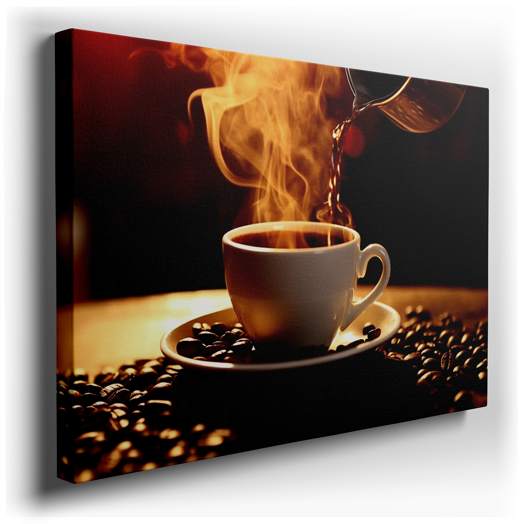 Morning Ritual Featuring Steaming Coffee and Shiny Beans Large Wall Art, Canvas Wall Decor, Office Wall Decor, Bedroom