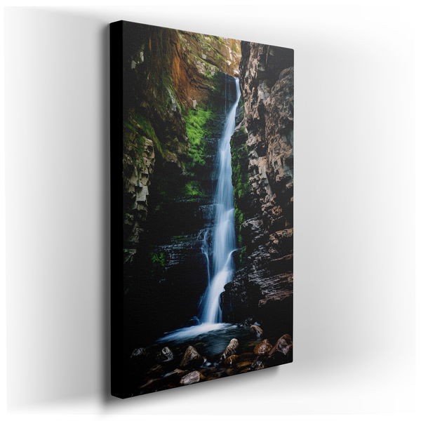 Moss-Covered Rocks and Cascading Waterfall - Nature's Calm Canvas Wall Art