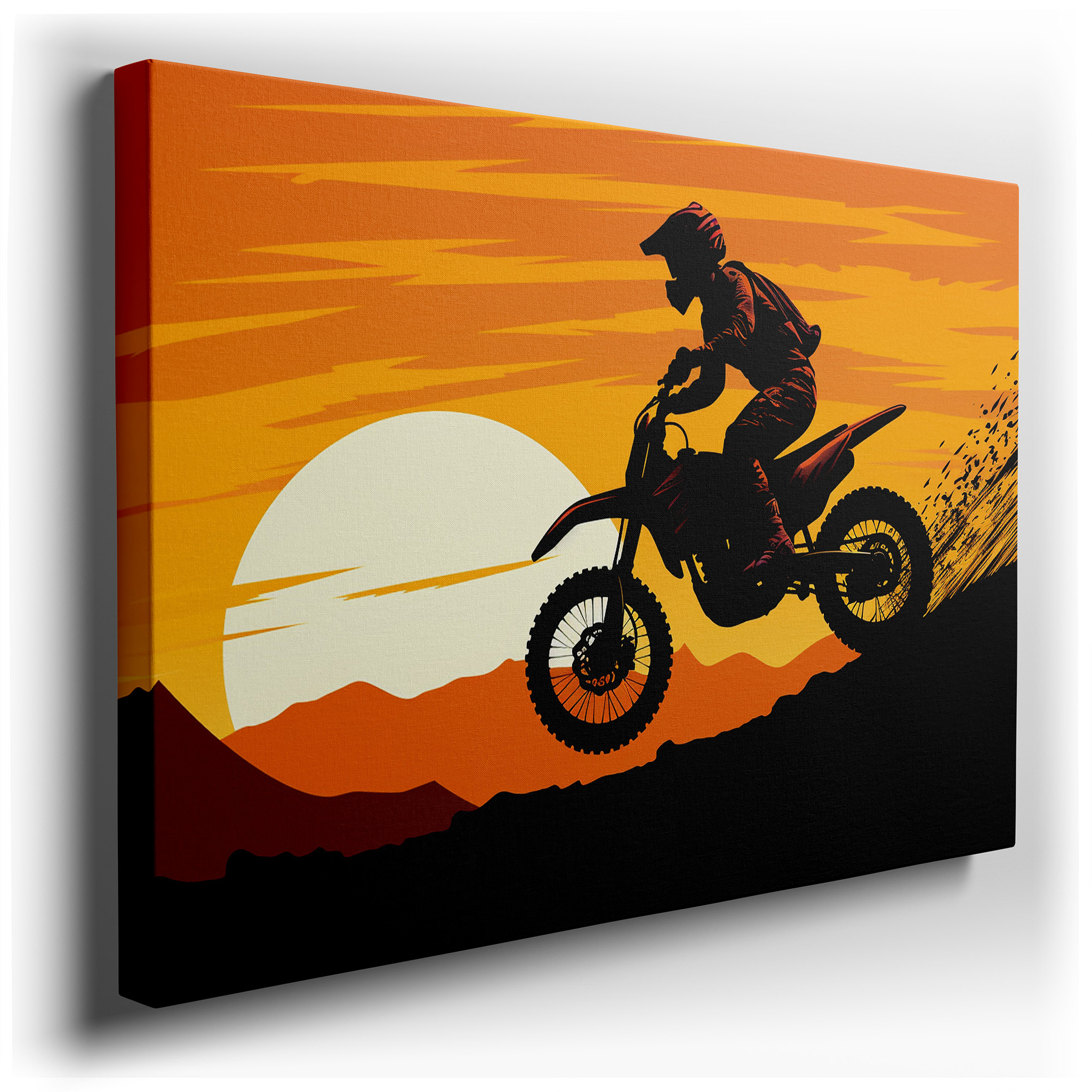 Motorcycle Rider Climbing Towards a Bright Sunset, Representing Liberty and Exploration, Large Canvas Wall Art for Home