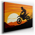 Motorcycle Rider Climbing Towards a Bright Sunset - Modern Canvas Wall Art