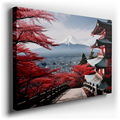 Mount Fuji and Cherry Blossoms Featuring a Japanese Pagoda - Canvas Wall Art