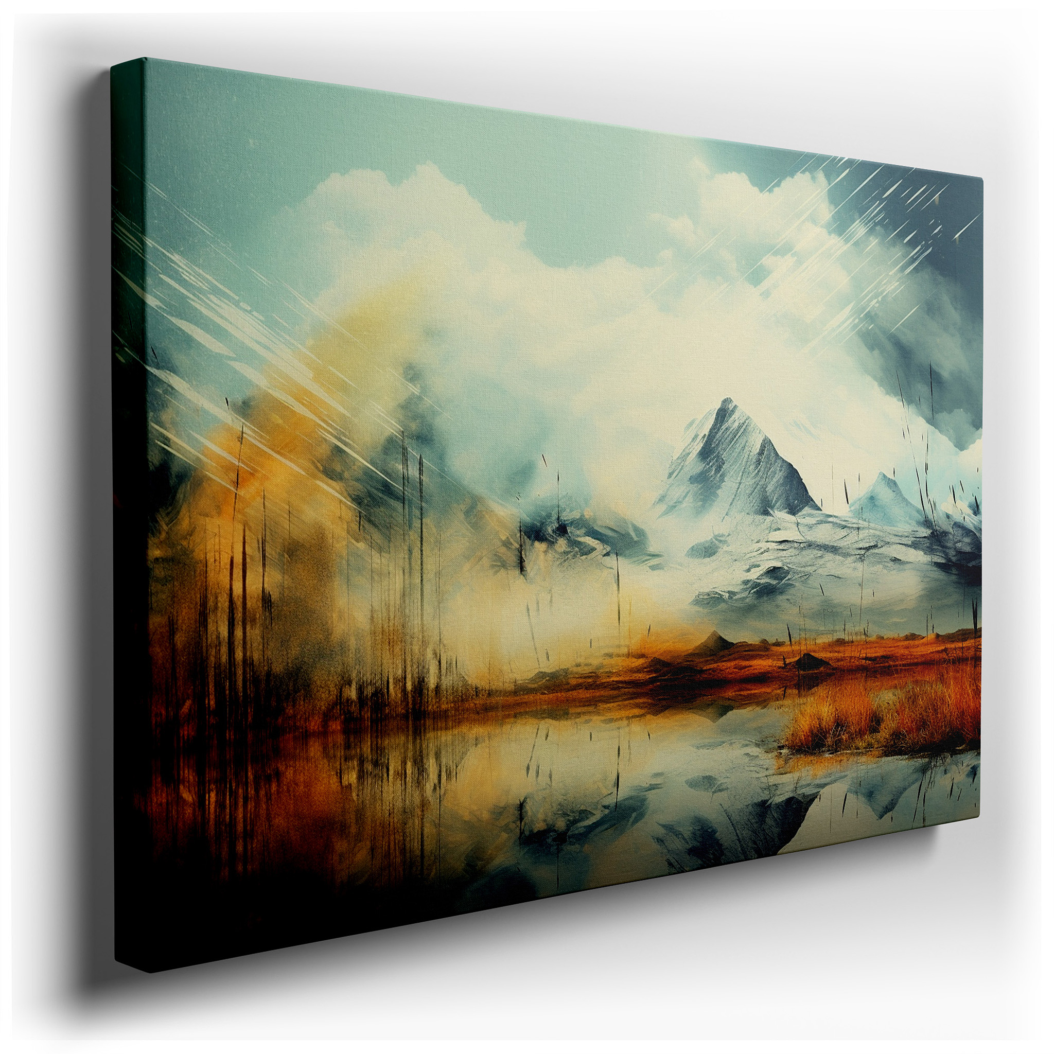 Mountain Reflections and Vibrant Foliage Wall Art: Large Canvas for Home and Office Decor wrapped canvas - main product