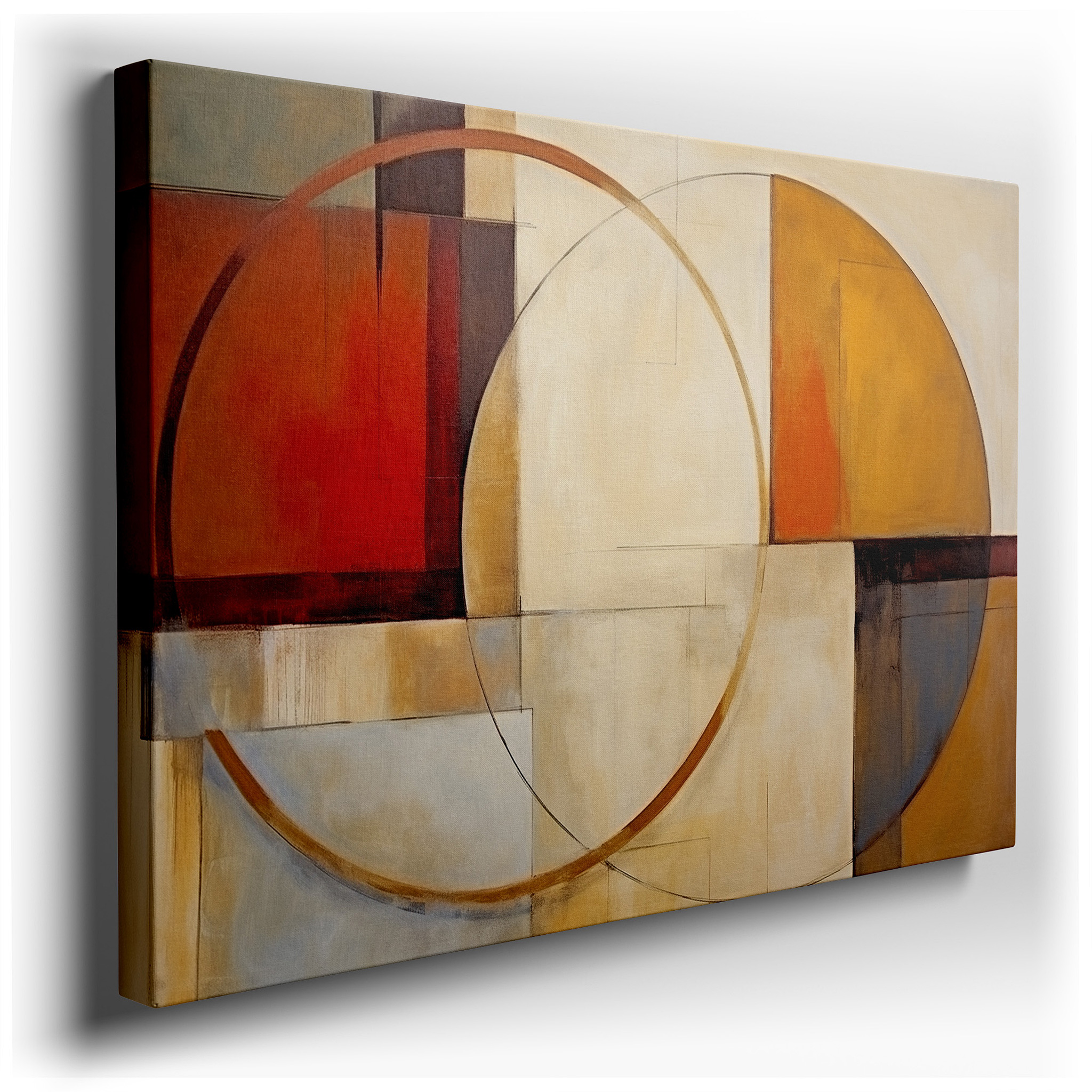 Muted Earth Tone Geometric Abstraction for Peaceful Reflection - Large Canvas Wall Art for Office and Bedroom Decor