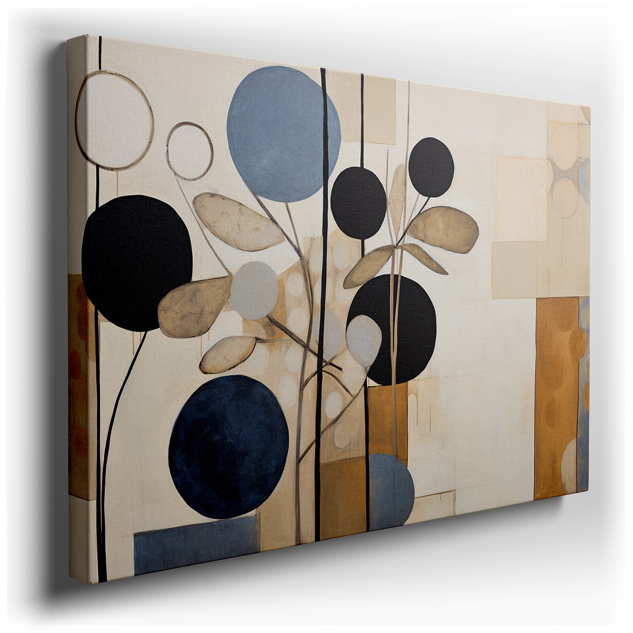 Muted Geometric Harmony: A Serene Abstract Representation of Nature's Rhythms - Large Canvas Wall Art for Office Decor