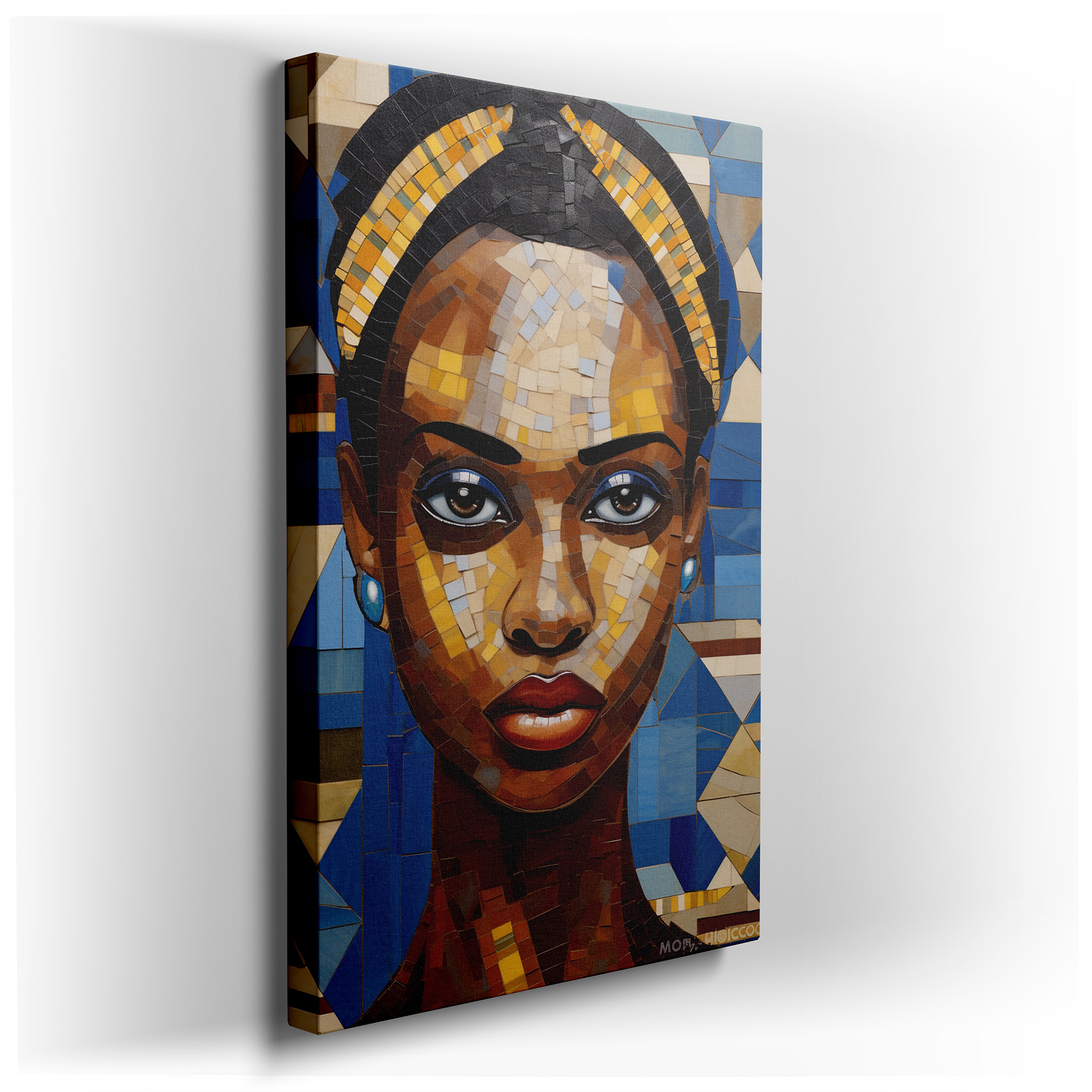 Mysterious Glance of a Mosaic Muse: A Tapestry of Cultural Sophistication and Eternal Charm - Large Wall Art, Canvas