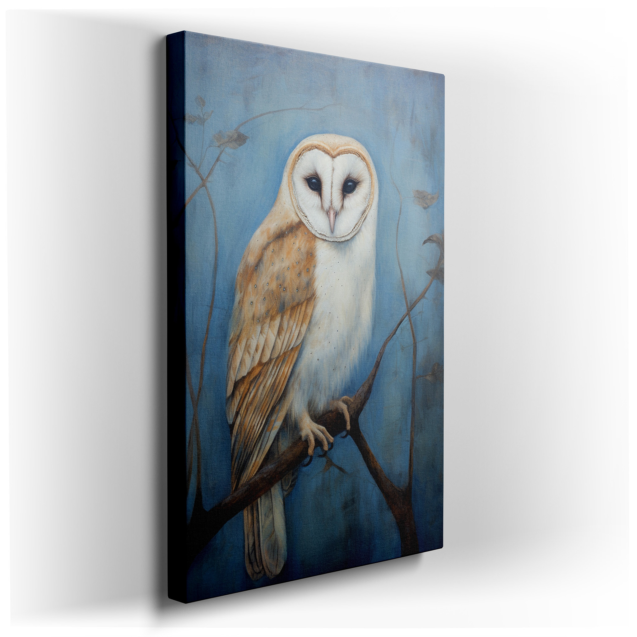 Mysterious Owl Sitting on a Branch, Emblematic of Nature's Serenity and Wisdom, Oversized Wall Art, Canvas Wall Art,