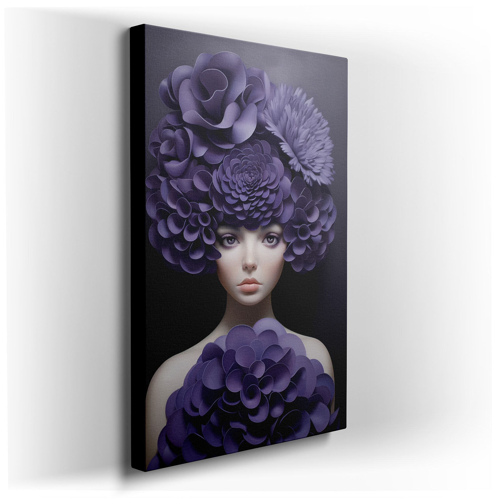 Mysterious Woman with Purple Flower Crown - Blending Natural Beauty and Human Enigma Large Wall Art, Canvas Wall Art,