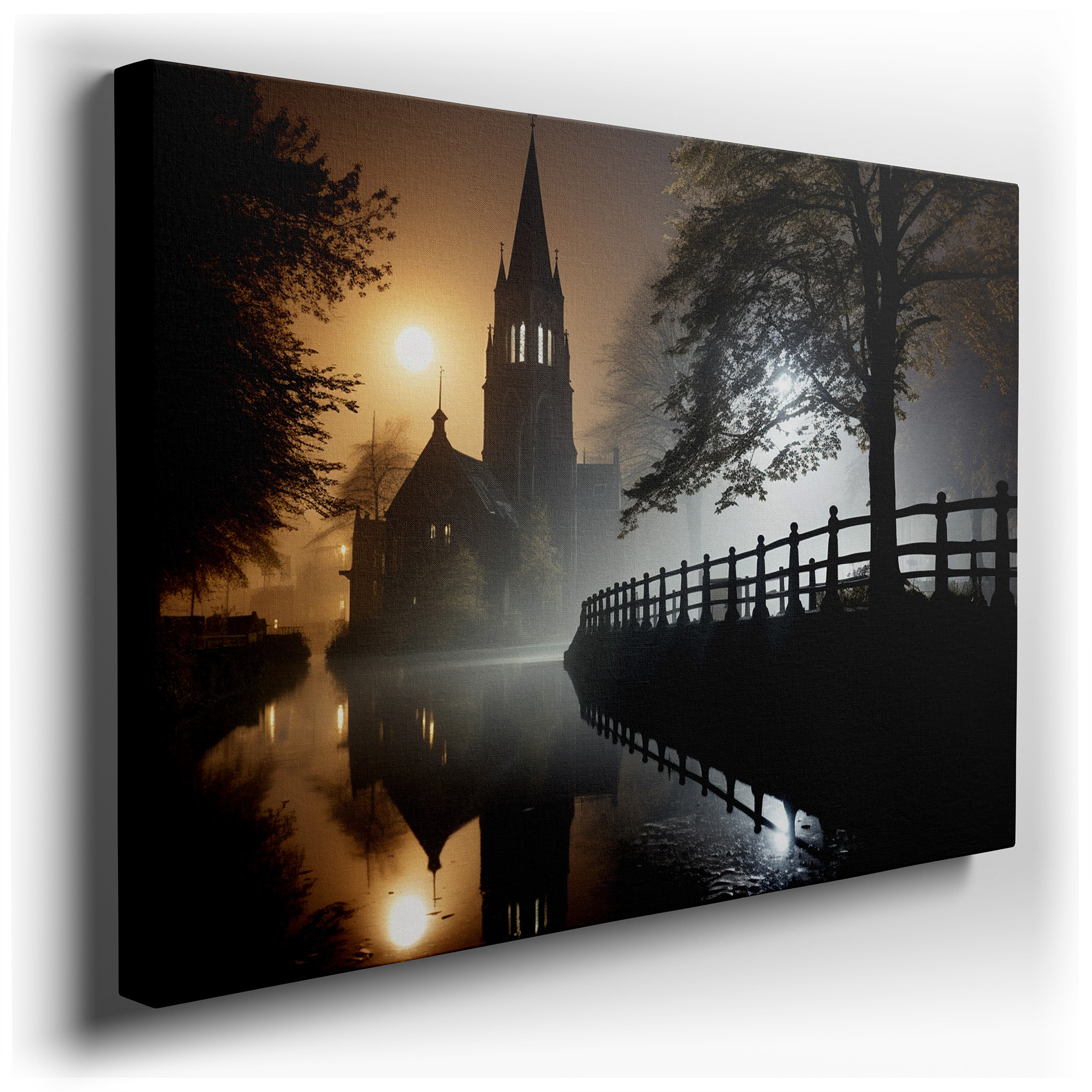 Mystical and Peaceful Fog - Covered Lake Church Large Wall Art, Canvas Wall Art, Wall Decor for Office, Bedroom, and