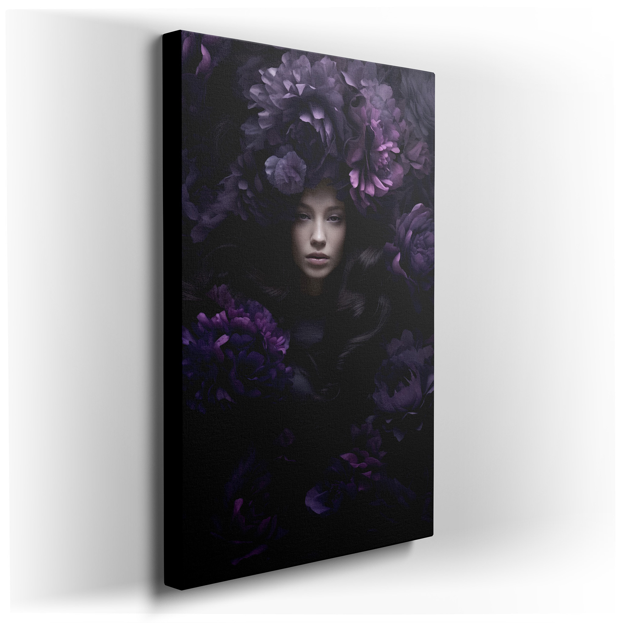 Mystical Beauty Surrounded by Nature, Tranquil Fusion of Femininity and Floral Splendor Large Wall Art, Canvas Wall