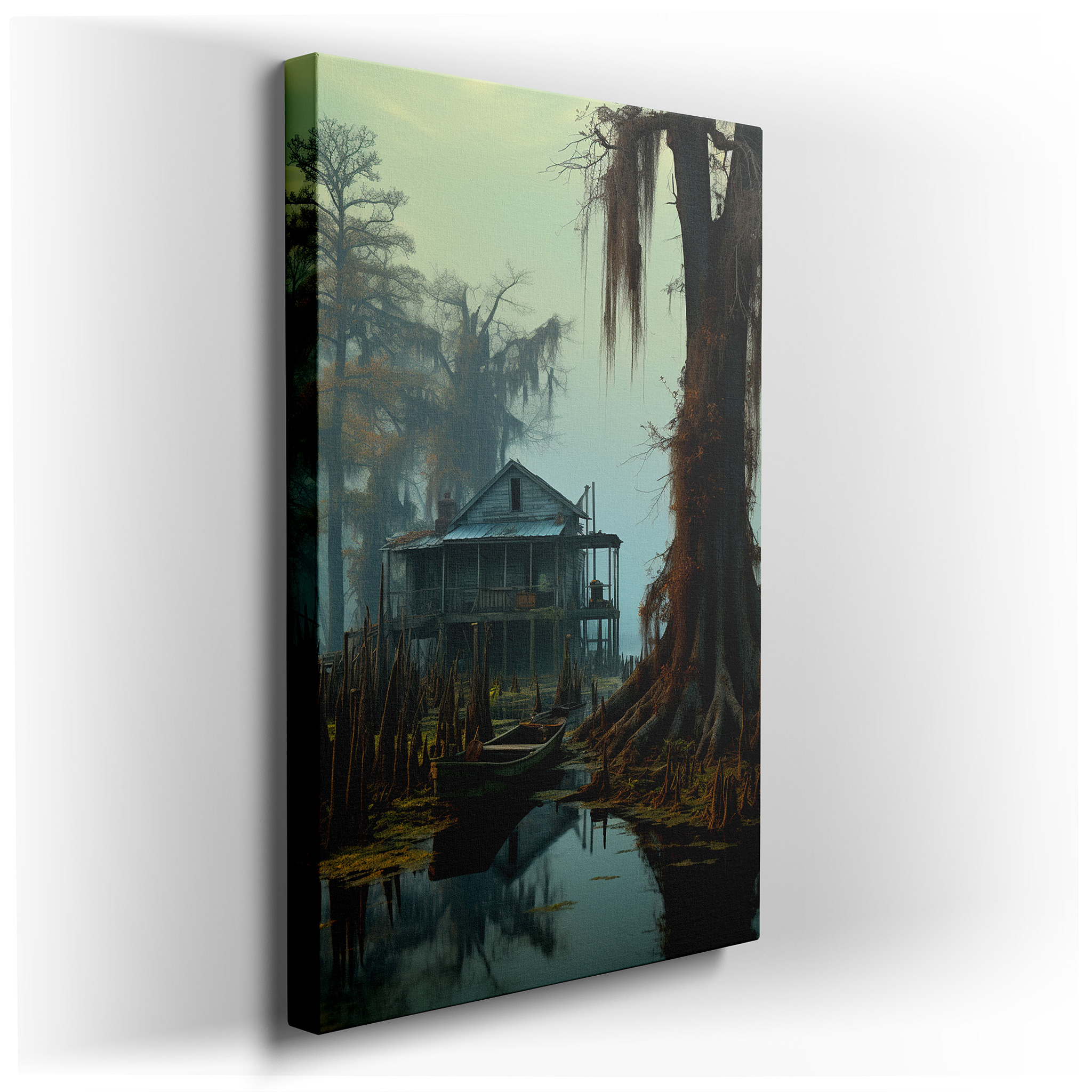 Mystical Dawn in the Swamp: Ethereal Fog and Ancient Cypress Trees - Large Wall Art, Canvas Wall Art, Wall Decor for