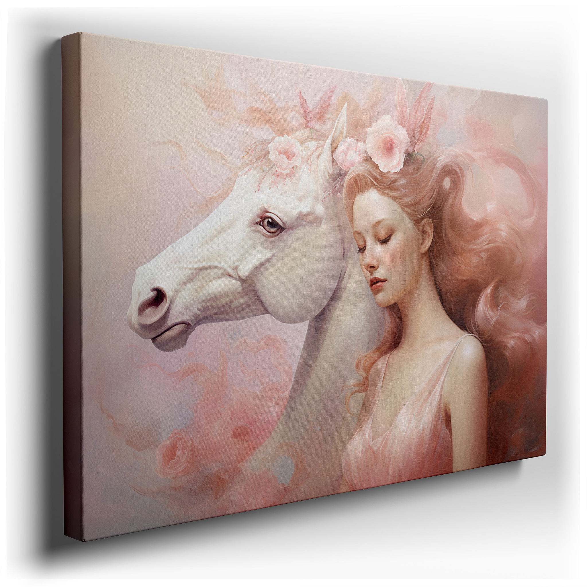 Mystical Elegance and Dreamlike Charm in the Fusion of Woman and Mythical Horse: Large Wall Art, Canvas Wall Art, Wall