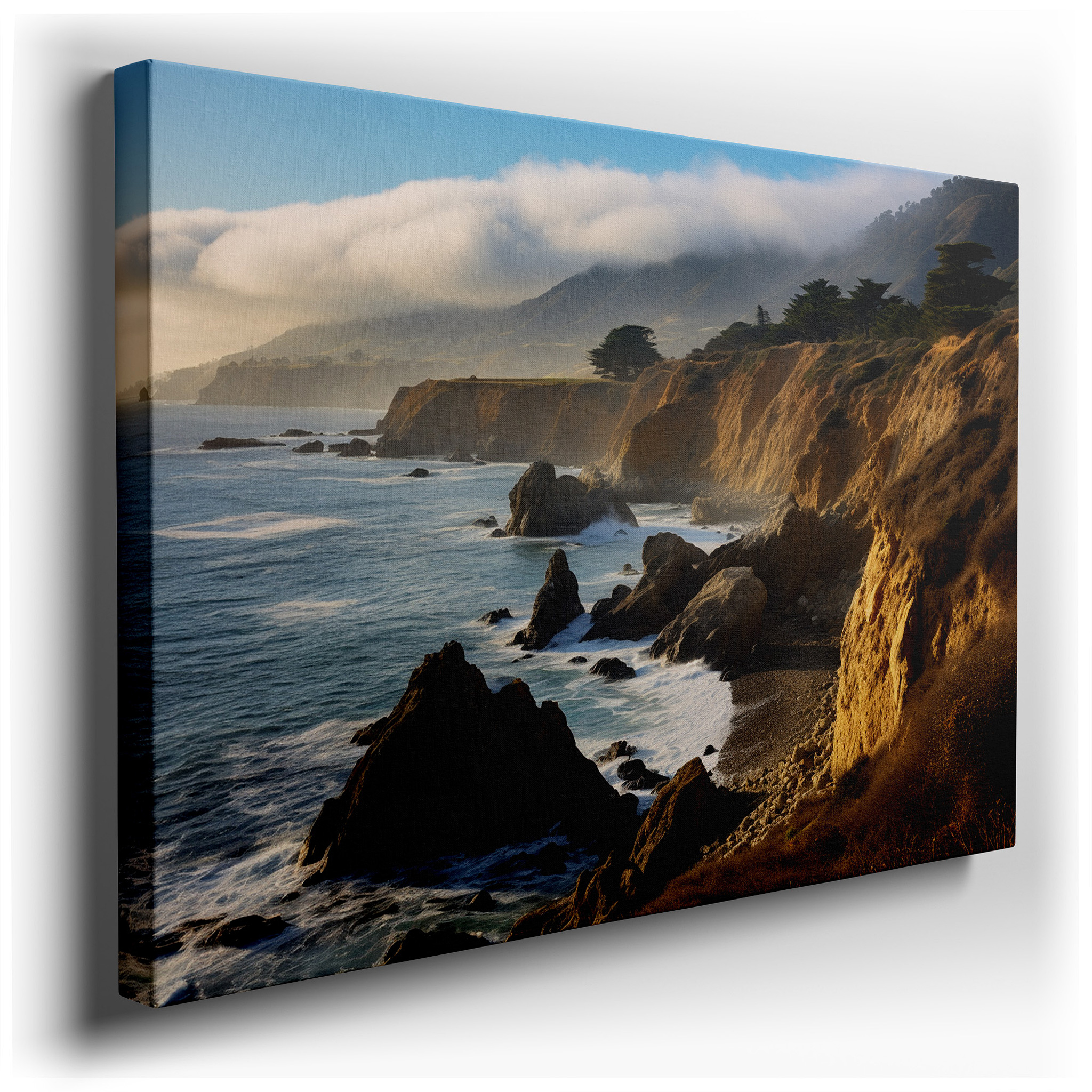 Mystical Fog and Ocean's Rage Over Rugged Cliffs Large Canvas Wall Art for Office and Bedroom Decor wrapped canvas -