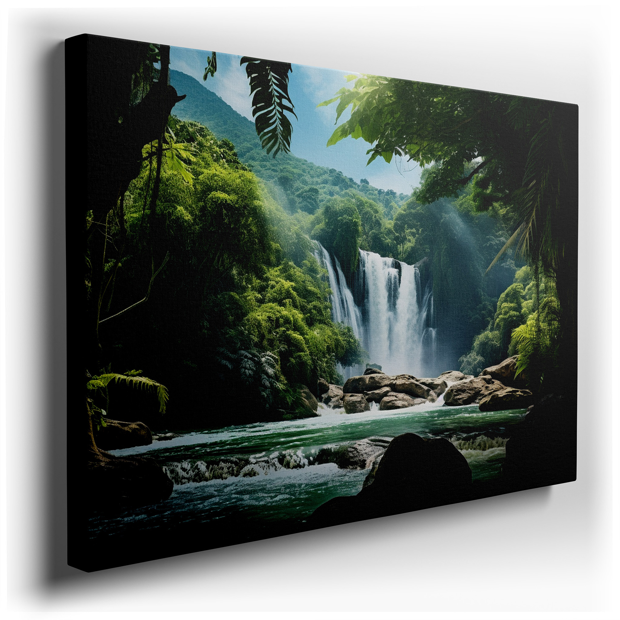 Mystical Jungle and Majestic Waterfall Large Canvas Wall Art for Office, Bedroom, and Living Room Decor wrapped canvas