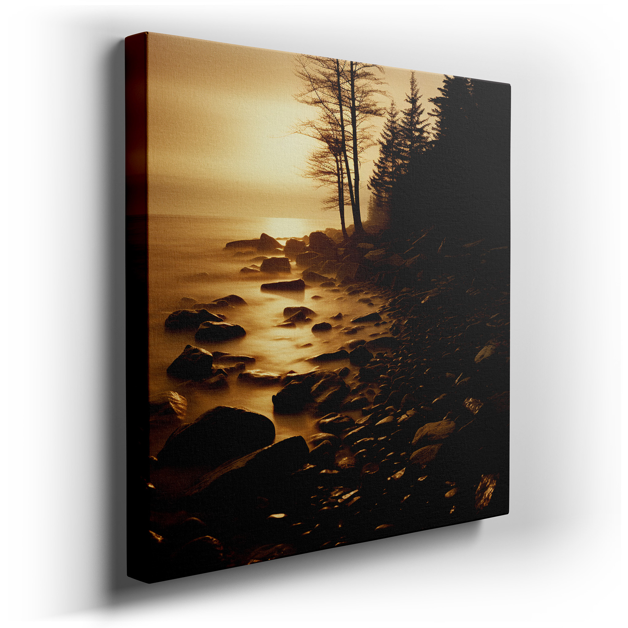 Mystical Shoreline at Dusk: Tranquil Light and Shadow Interplay - Large Wall Art, Canvas, Decor for Office and Bedroom