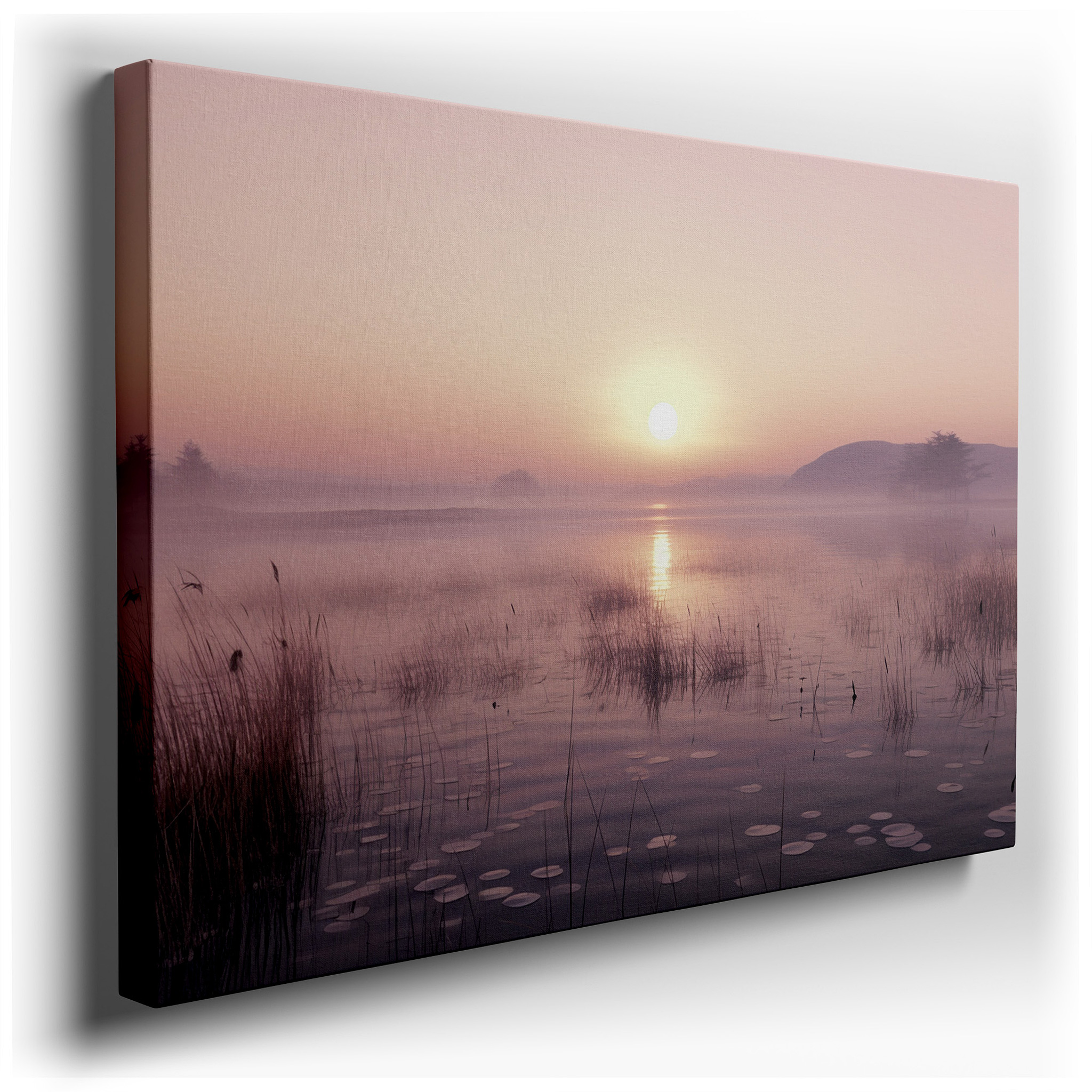 Mystical Sunrise Over a Tranquil Lake - Serene Landscape Wall Art for Peaceful Reflection, Large Canvas Wall Decor for