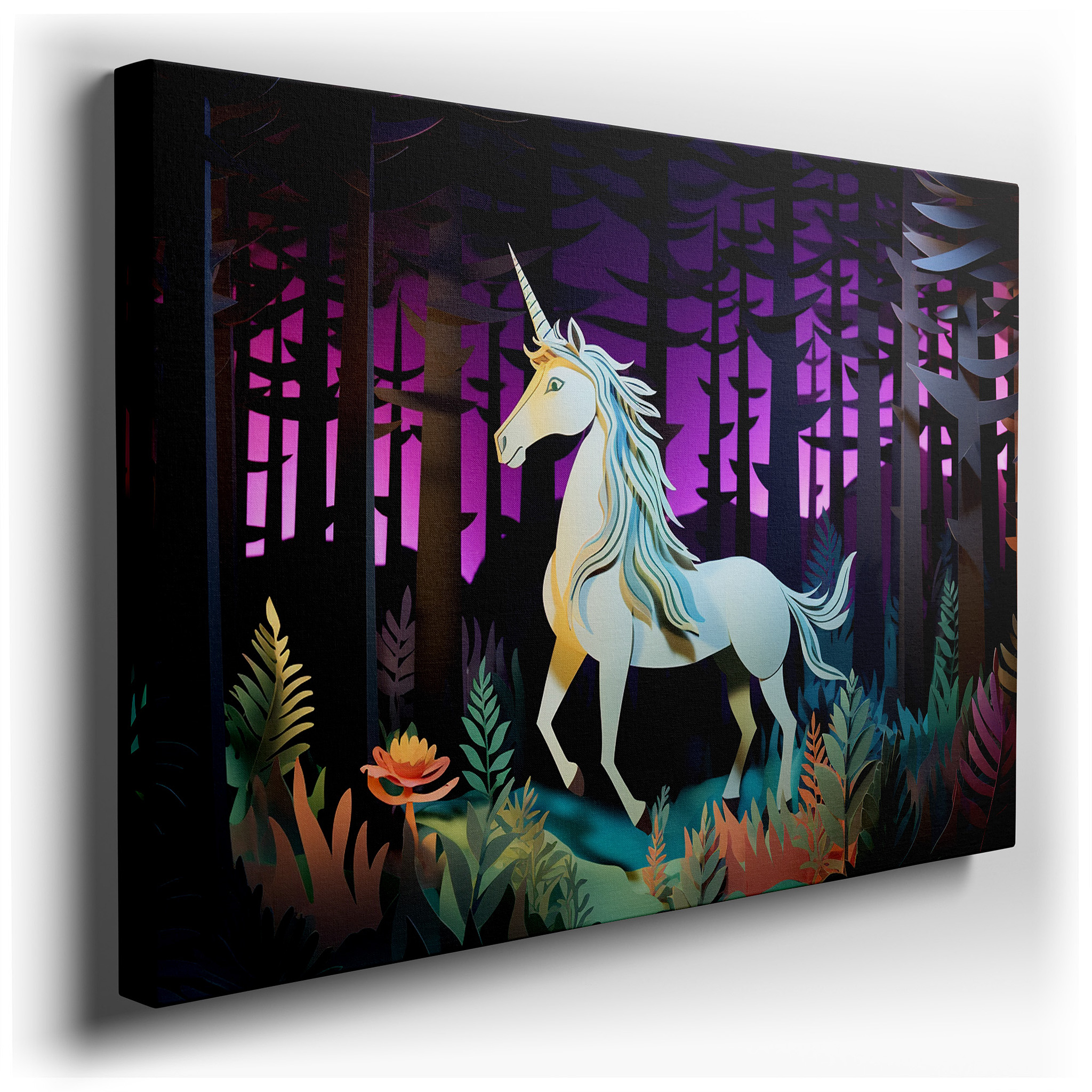 Mystical Unicorn in an Enchanted Forest, Magical Vision and Dream - Themed Large Wall Art, Canvas Wall Art for Office