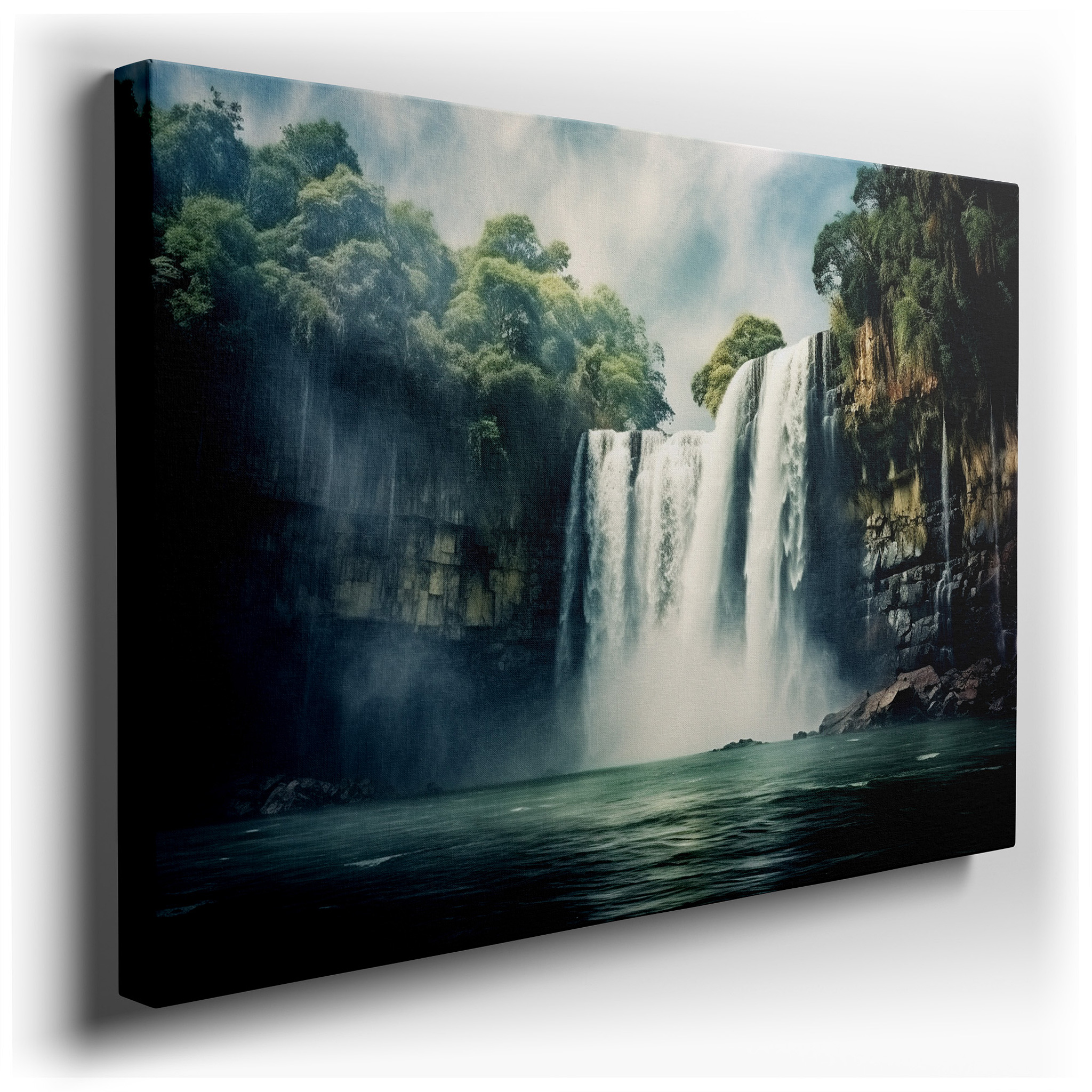 Mystical Waterfall in Mist - Serene Nature Sanctuary Timeless Beauty Large Wall Art, Canvas Wall Art, Wall Decor for