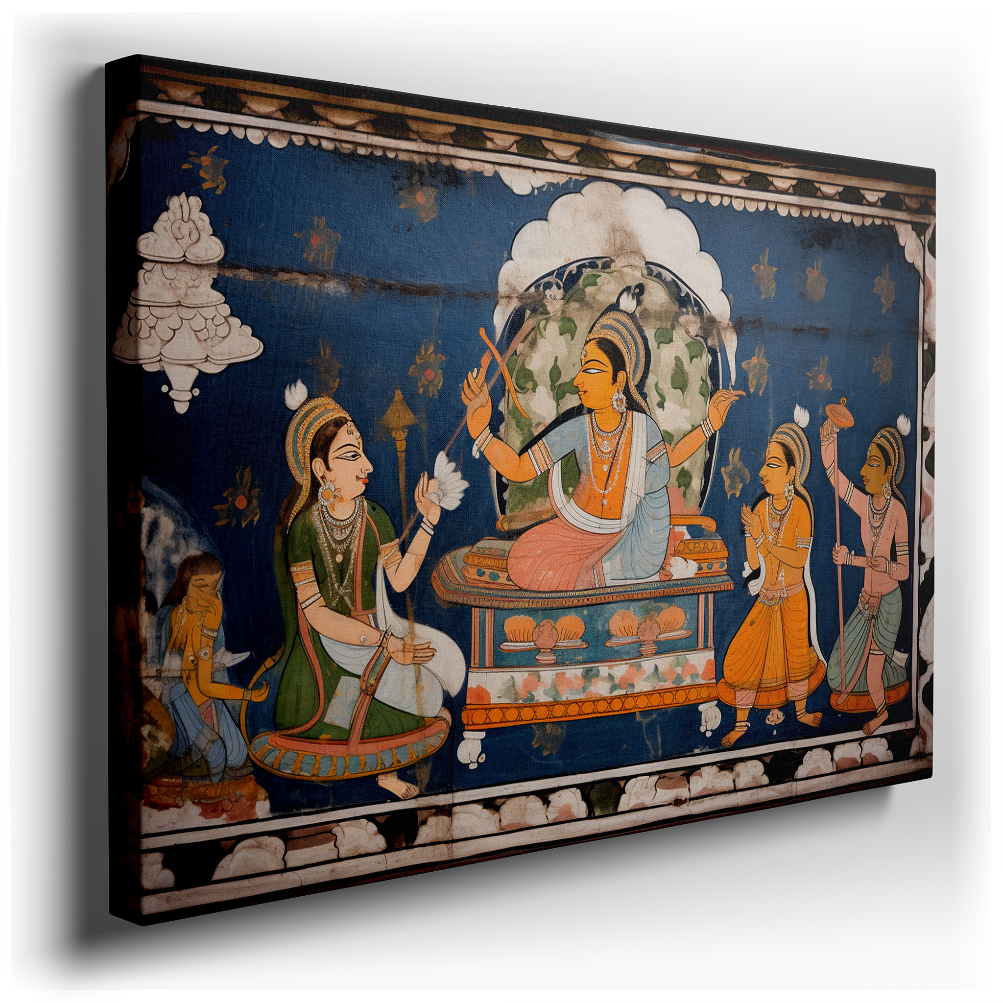 Mythological Indian Tapestry Depicting the Divine Dance of Creation and Destruction, Large Canvas Wall Art for Office