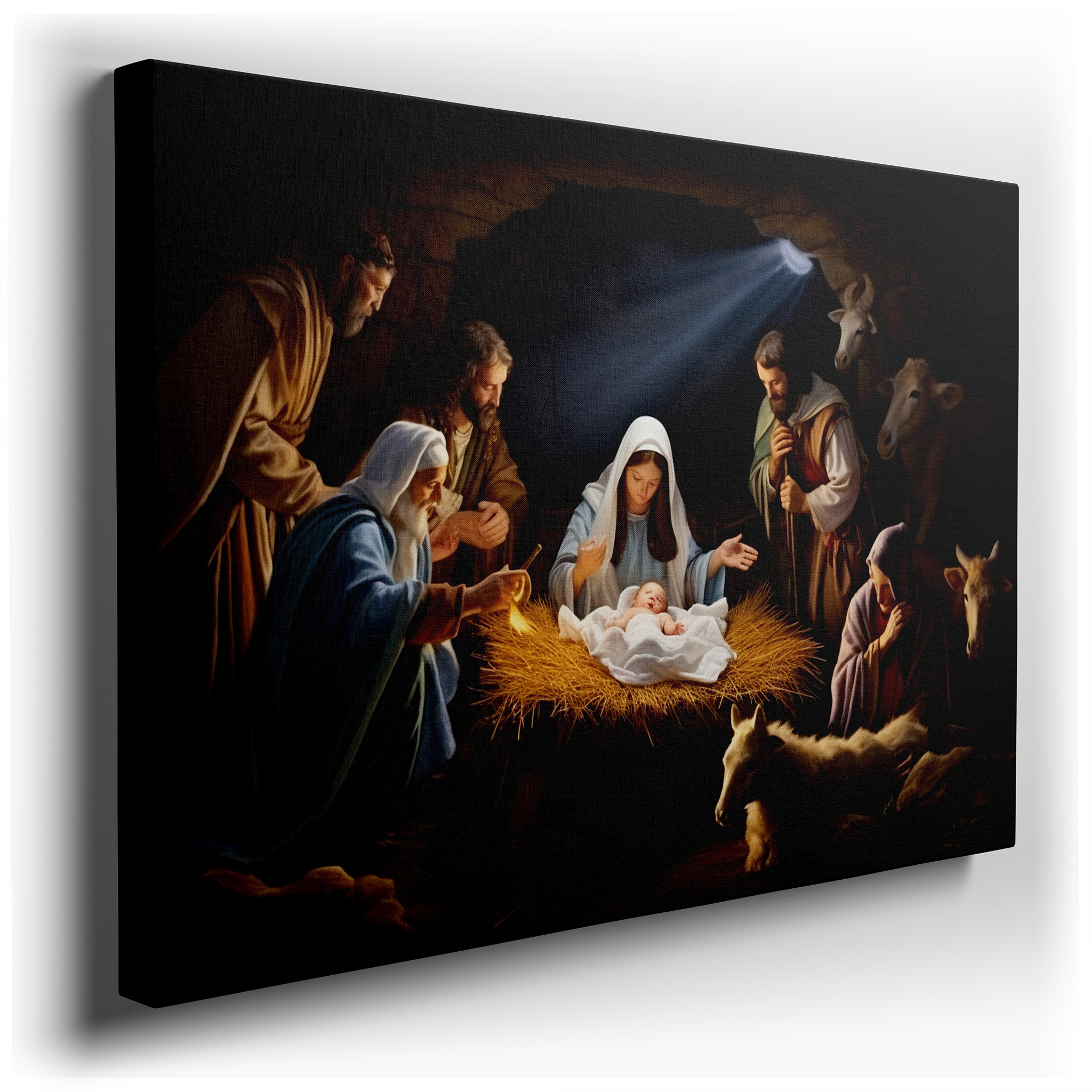 Nativity Scene Wall Art: A Touching Representation of Mary, Joseph, and Baby Jesus - Large Canvas for Home or Office